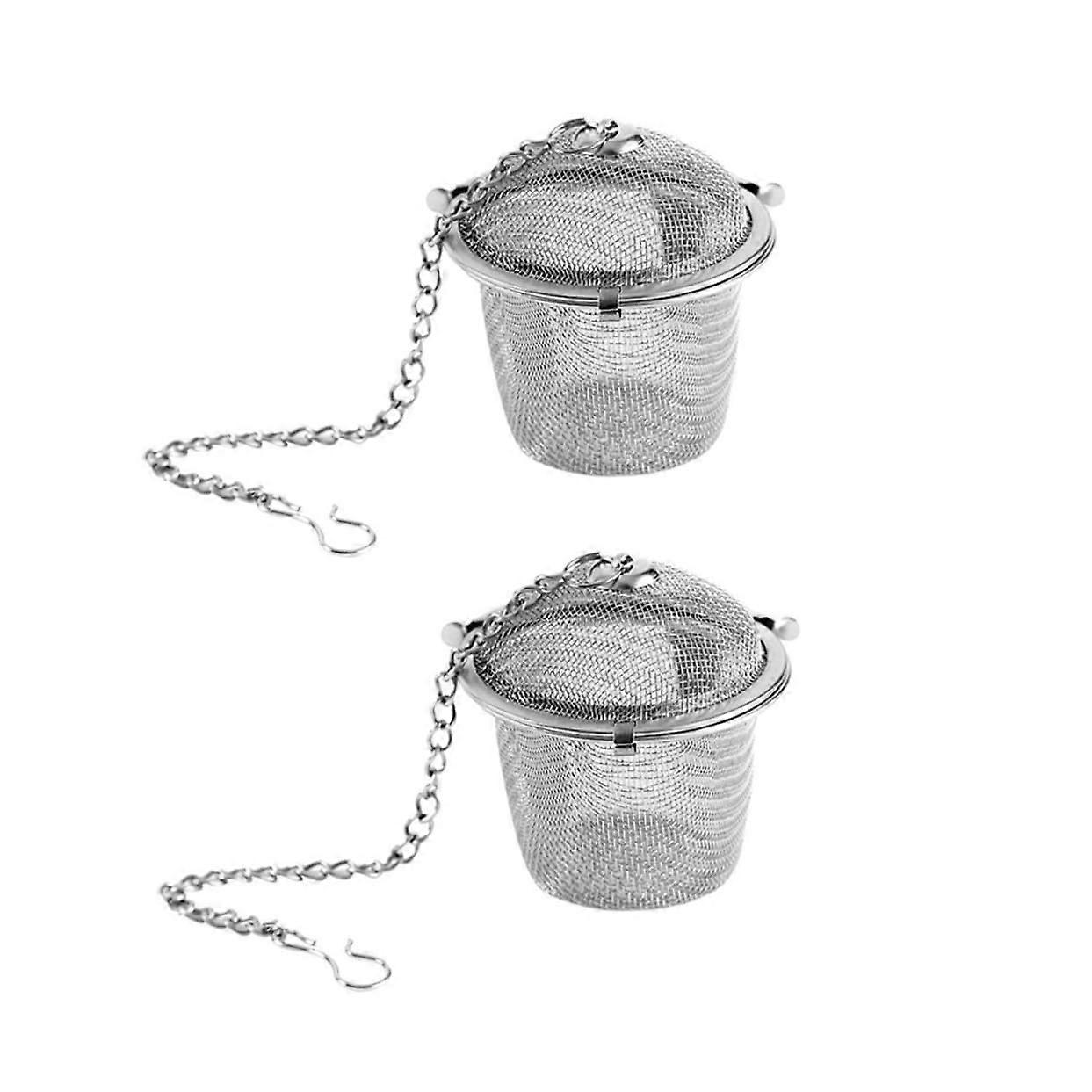 Stainless Steel Loose Leaf Tea Infuser 2 Pcs Large Size With Fine Mesh Filter Extended Chain Lid For Bottles And Cups