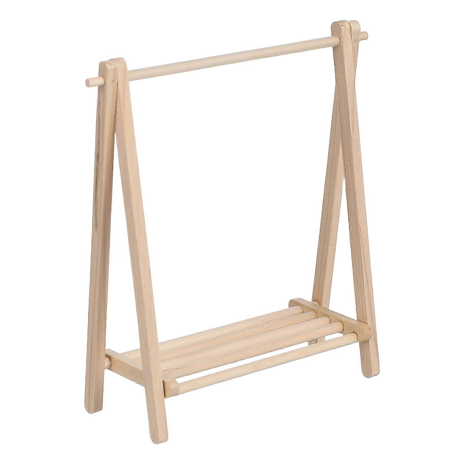 Beige Miniature Clothes Rack Folding Rack 2Pcs for Doll Clothes Drying