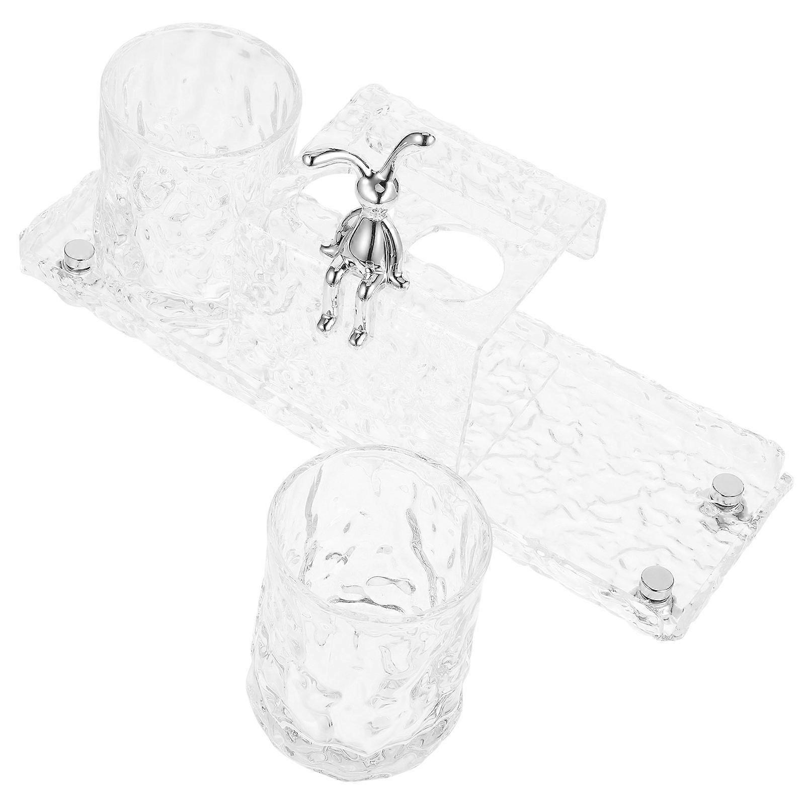 Toothbrush Storage Countertop Holder Set With Mouthwash Cups For Bathroom Use Stylish Transparent Design 1Set
