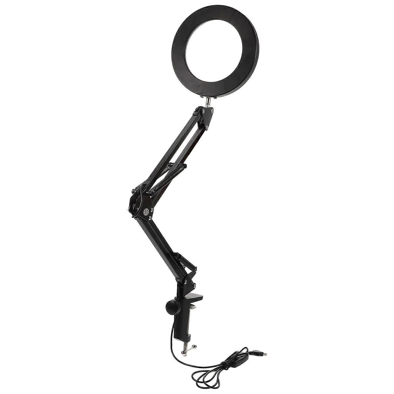 LED Magnifying Lamp With Clamp 1Pcs For Salon Use Black And Metal Adjustable Magnification