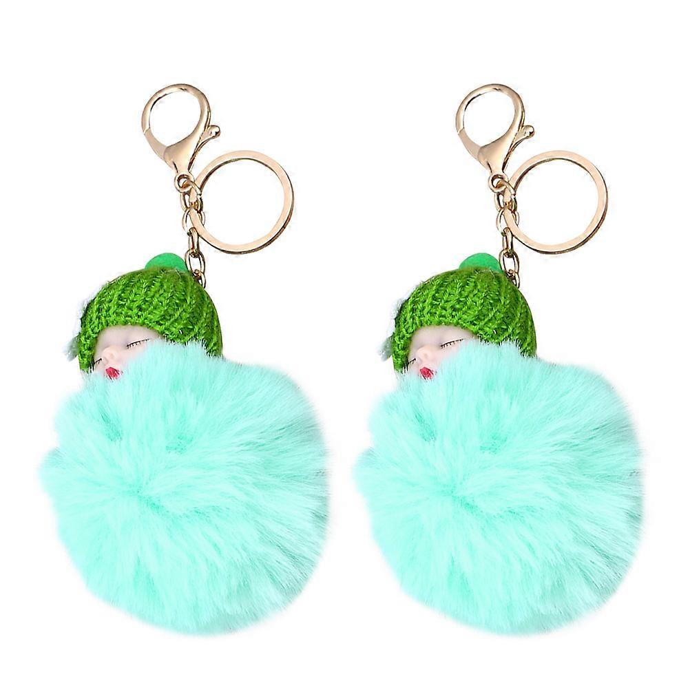 Plush Key Chain Adorable Pompom Keychain for Decor 6Pcs Green Pendant
