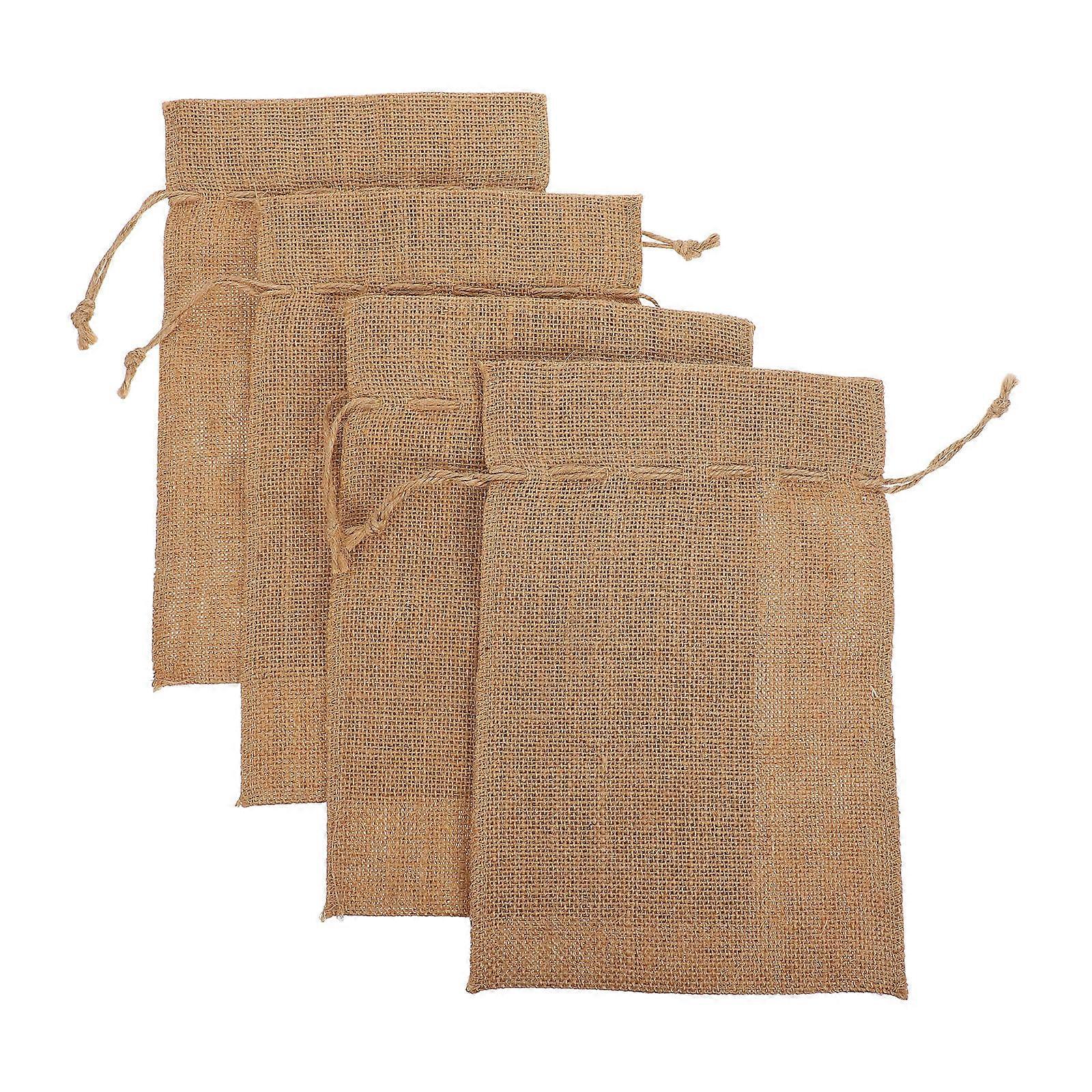 Light Brown Linen Drawstring Bags for Storage 16Pcs Handmade Burlap Pouches