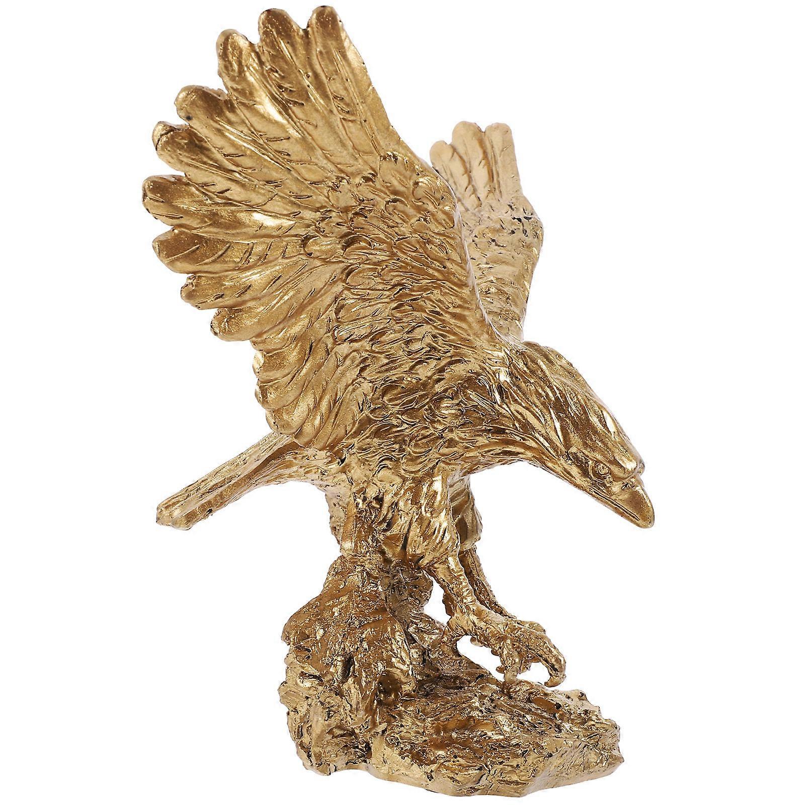 Golden Resin Eagle Ornament for Tabletop Decor 2Pcs Sculpture