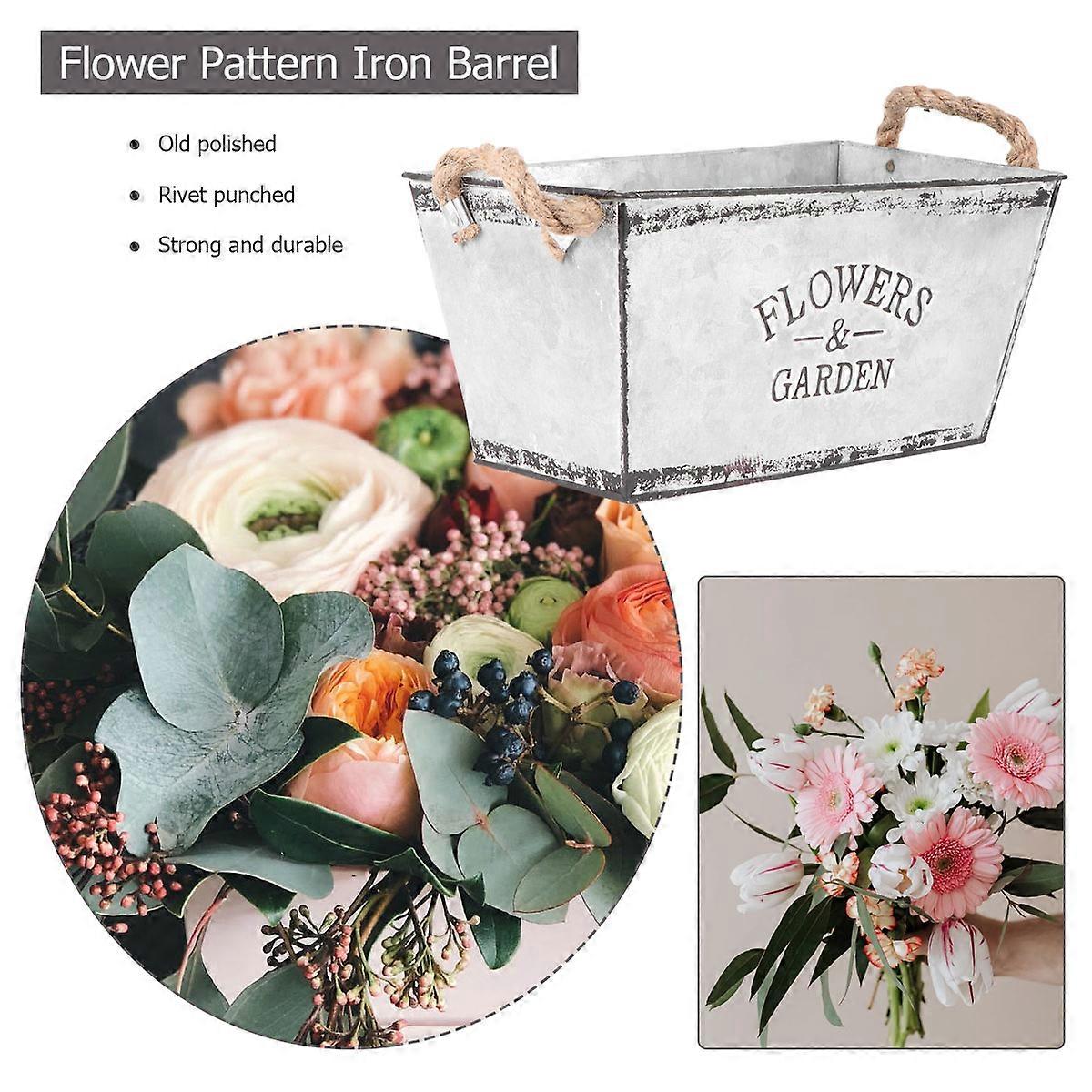 Iron Flower Bucket with Handle for Plant Storage 4Pcs Pack