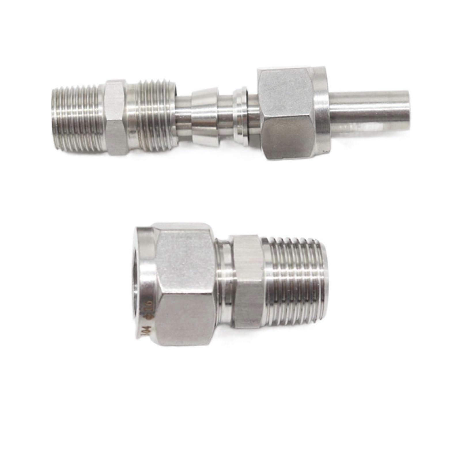 Male Double Ferrule Compression Tube Union Connector Stainless 304, OD 3/4/6/8/10/12/14/16/18 Mm, BSPT 3/8 In