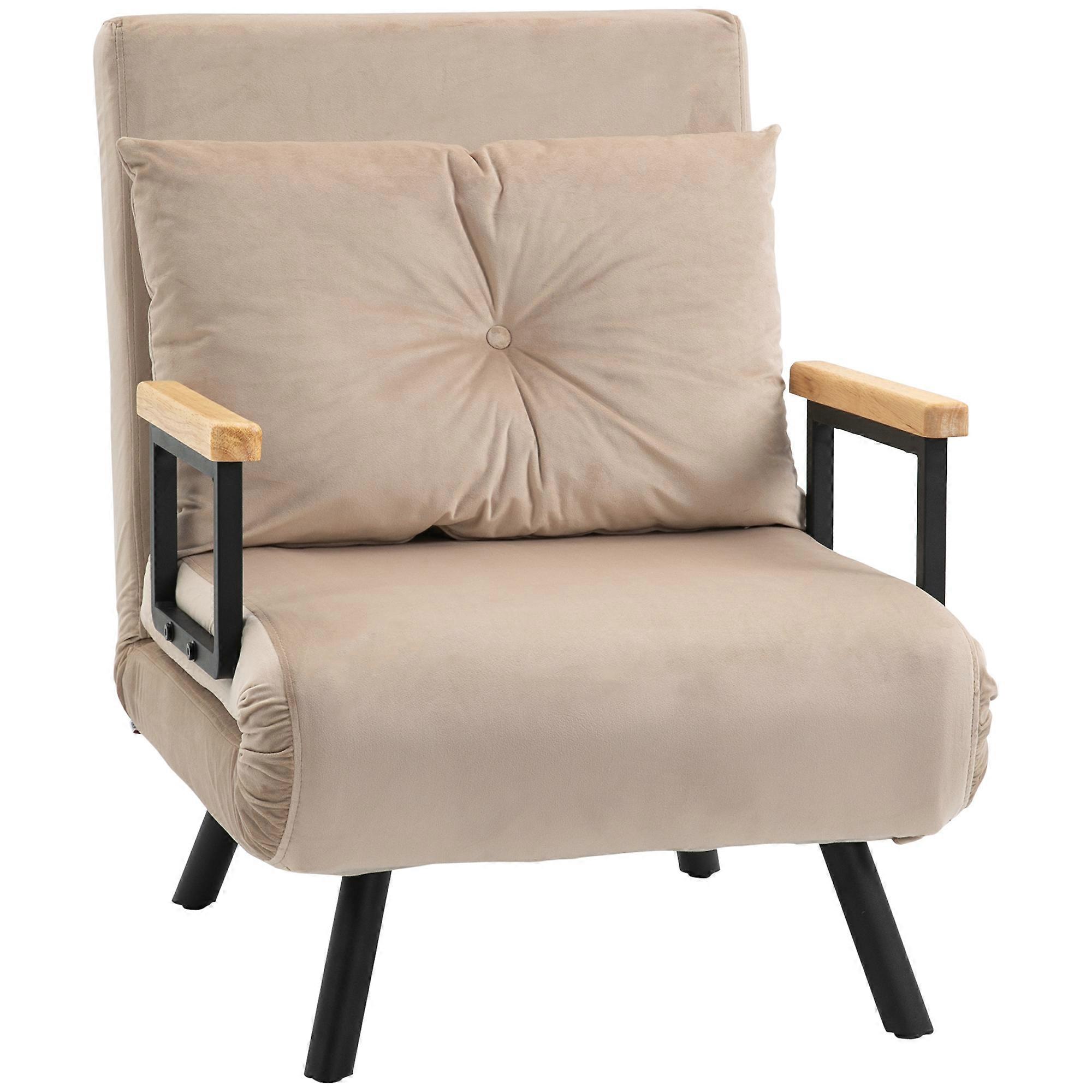 Beige Recliner Sofa Chair Bed Function Adjustable Back Cushion