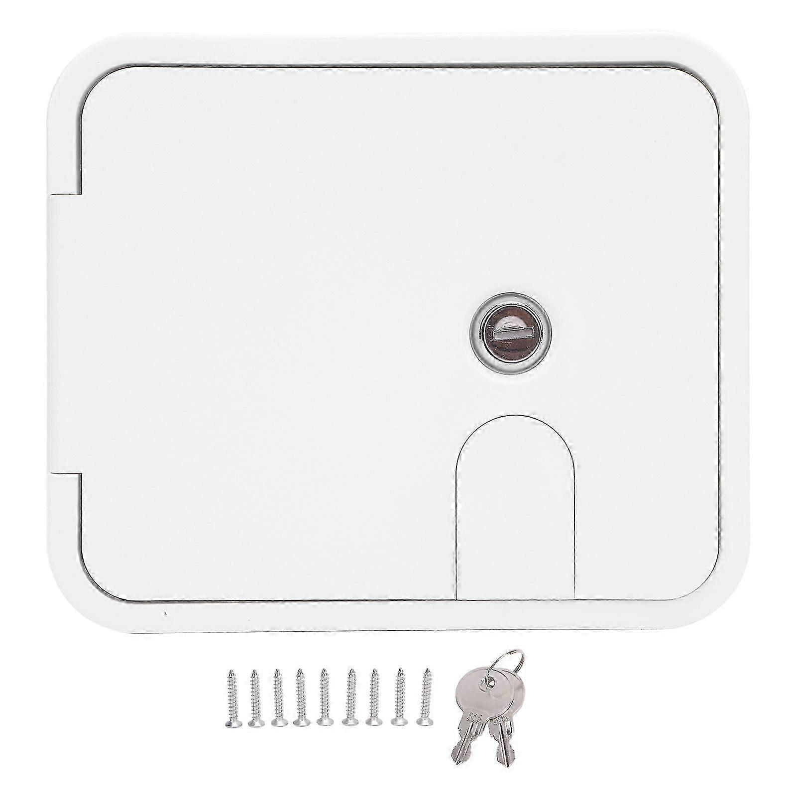 145 X 116mm RV Power Cord Hatch with Stainless Steel Lock and Keys 180 Degree Opening Electrical Access Door for Motorhome Trailer Campervan