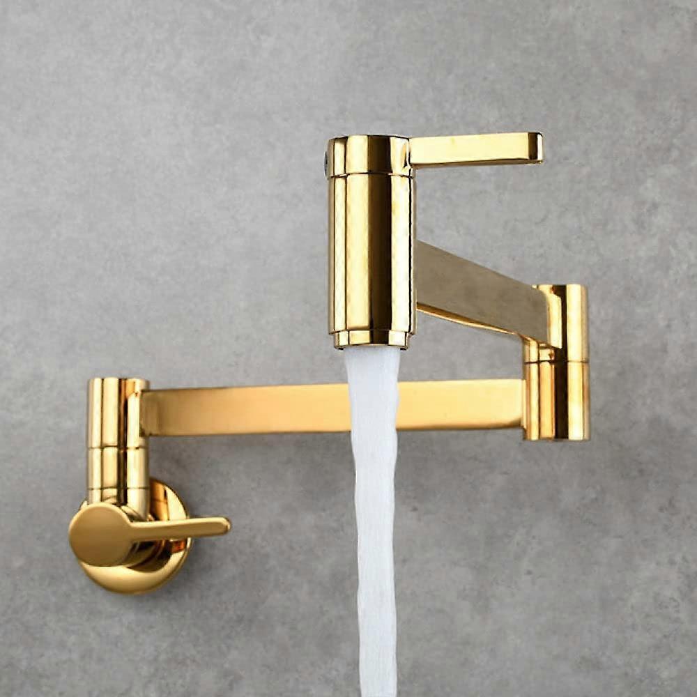 Tap Wall Mounted Foldable Faucet, Single Cold, Single Hole Sink Tap, Rotating Folding Spout, Brushed Gold Brass