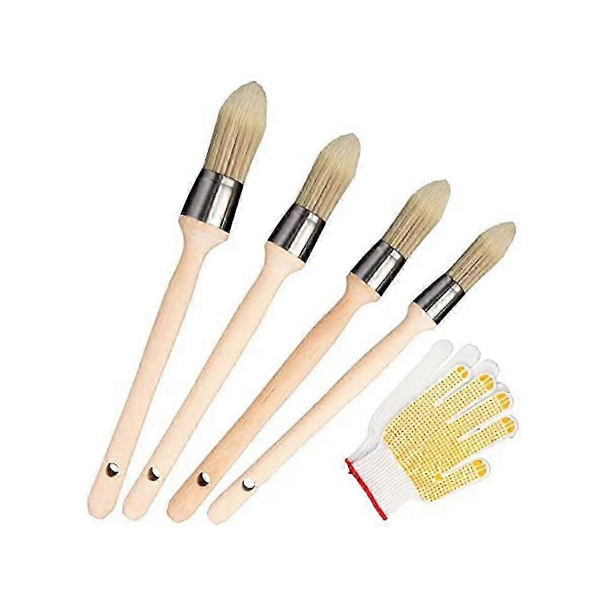 Trim Painting Tool Set - 4 Small Paint Brushes and 1 Non-Gloves for Touch Ups