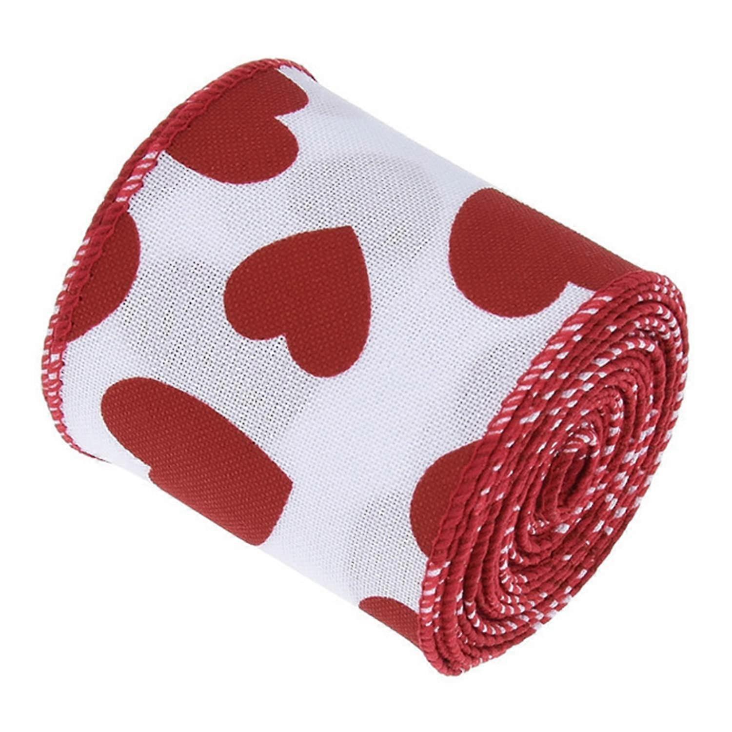 ZENGO Valentine Wired Edge Ribbon, Hearts Patterned Ribbon, Heart Pattern Ribbon Heart Craft Ribbon Rustic Wrapping Ribbon for Wrapping Wedding Party