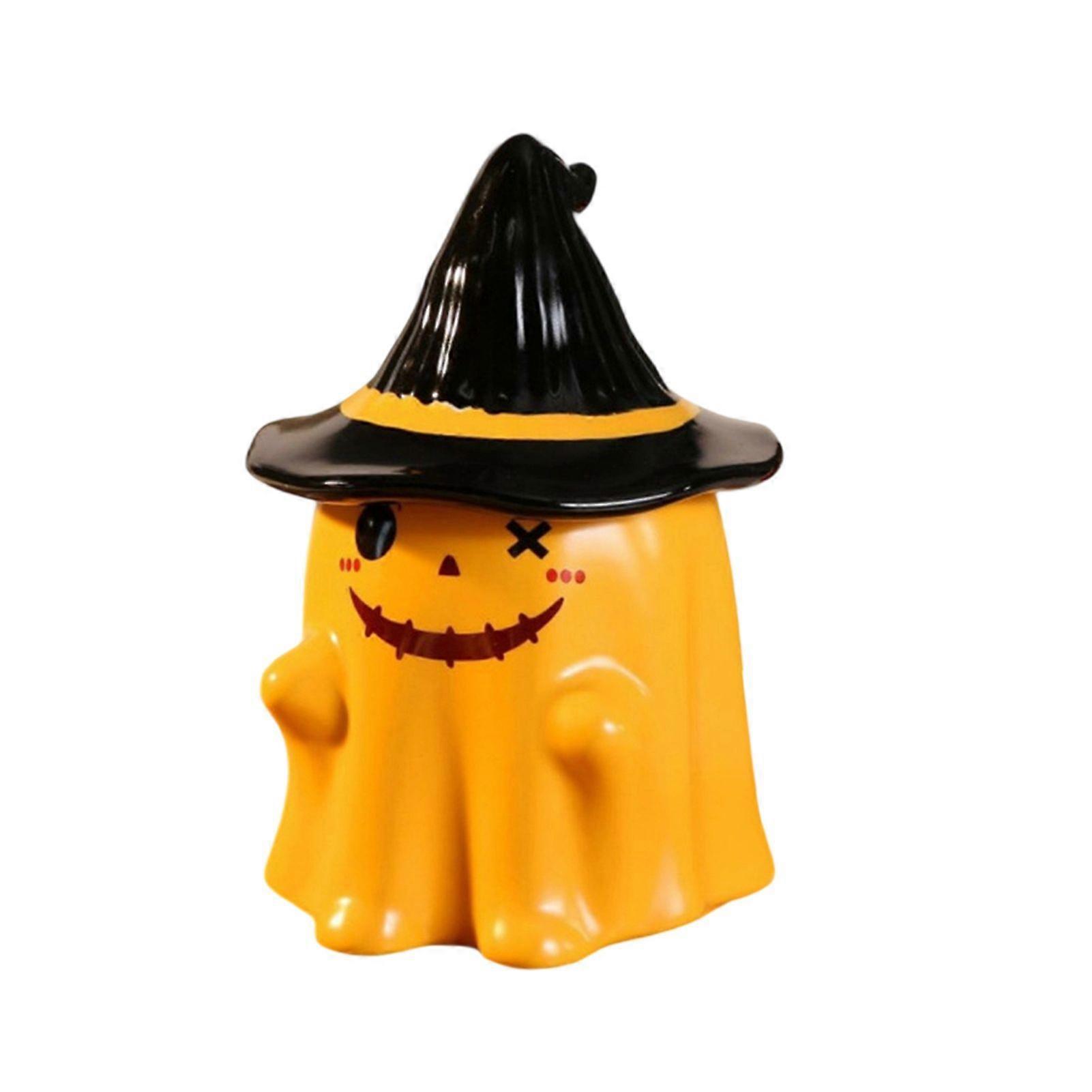 Jikaixiang Ghost Pattern Ceramic Cup with Elf Hat Lid Halloween Theme Handmade Artwork Mug Daily Use Halloween Drinkware