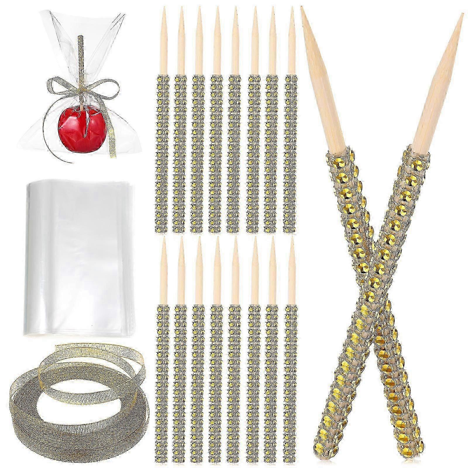 25-26 1 Set Of Candy Apple Sticks Apple Rhinestone Wooden Skewers With Bag Ribbons