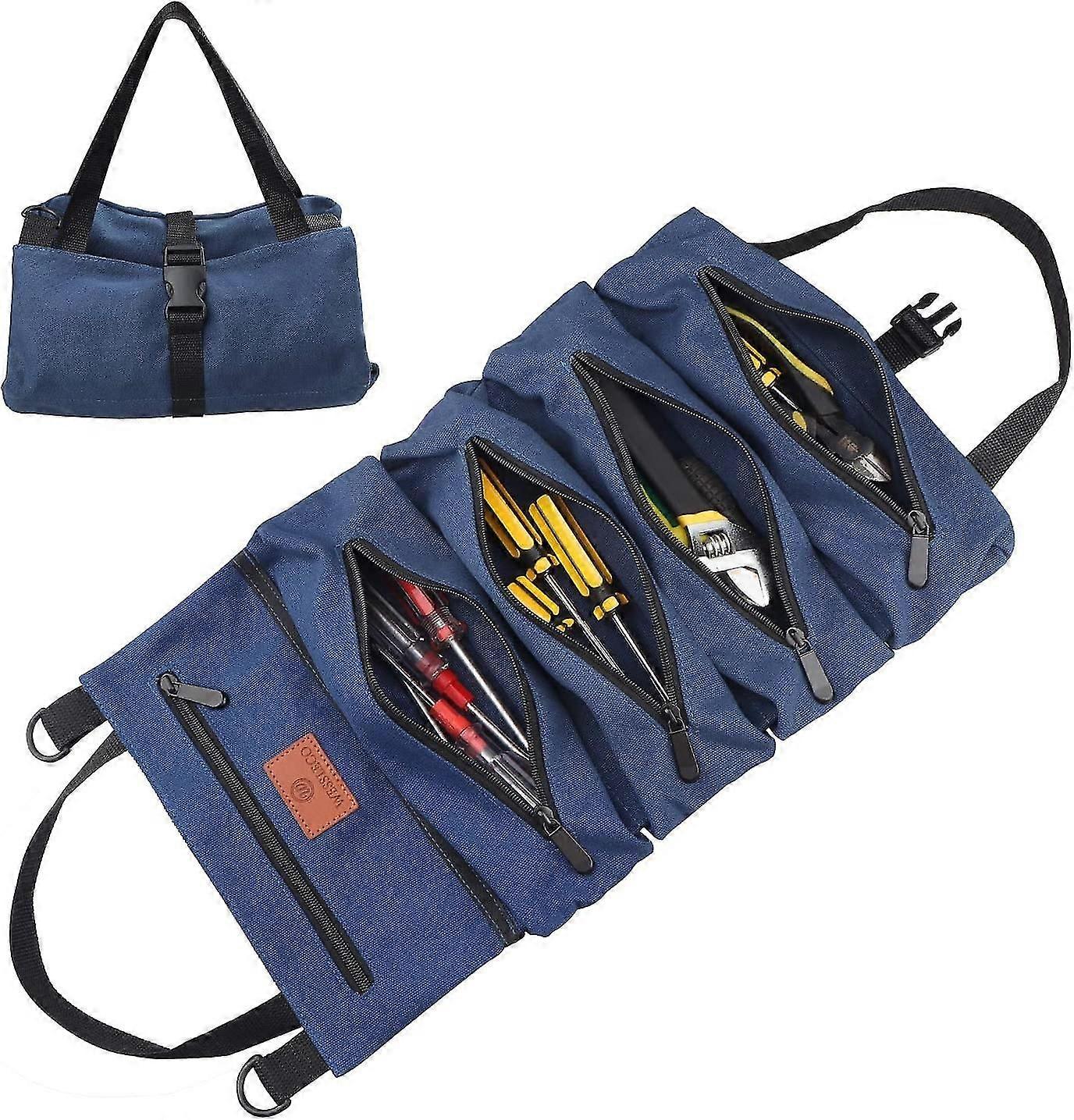 Roll Up Wrench Tool Bag - Canvas - Blue