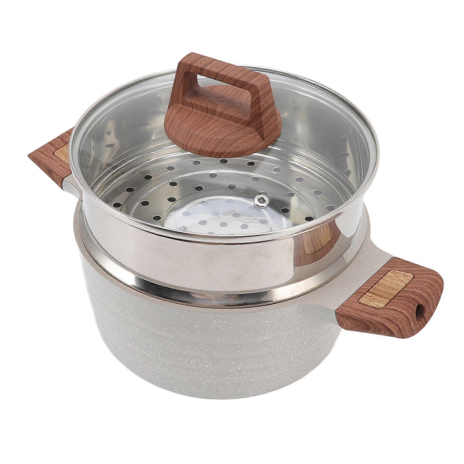 Double Ear Soup Pot Prevent Sticking Fast Heating Visible Elegant Universal Dutch Oven with Lid for Home White Soup Pot 24cm/9.4in and Steam BasketSH