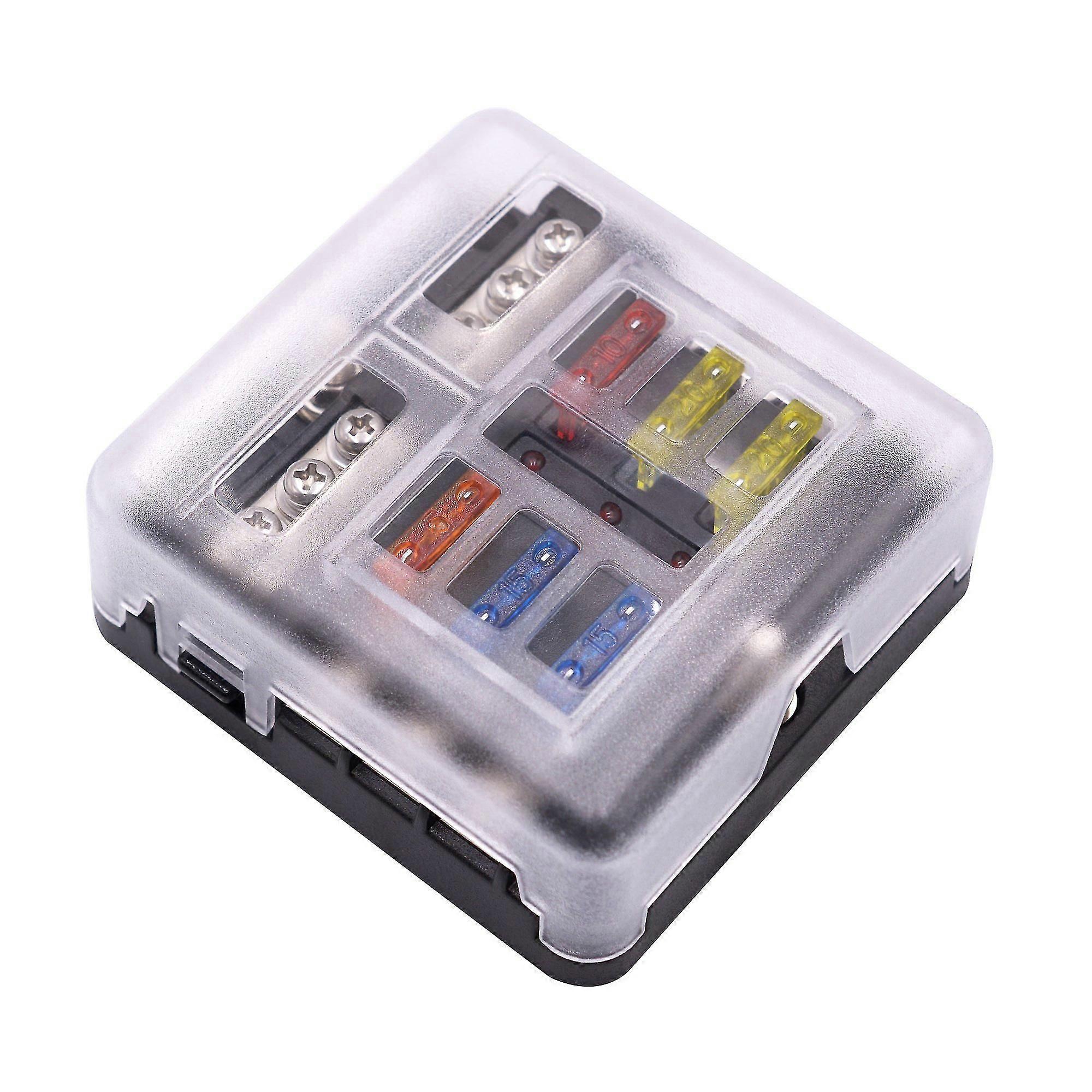 6 Way Blade Fuse Box, Upgraded Blade Fuse Block 12 Volt Waterproof Fuse Box Holder With Led Indicator For Car Boat