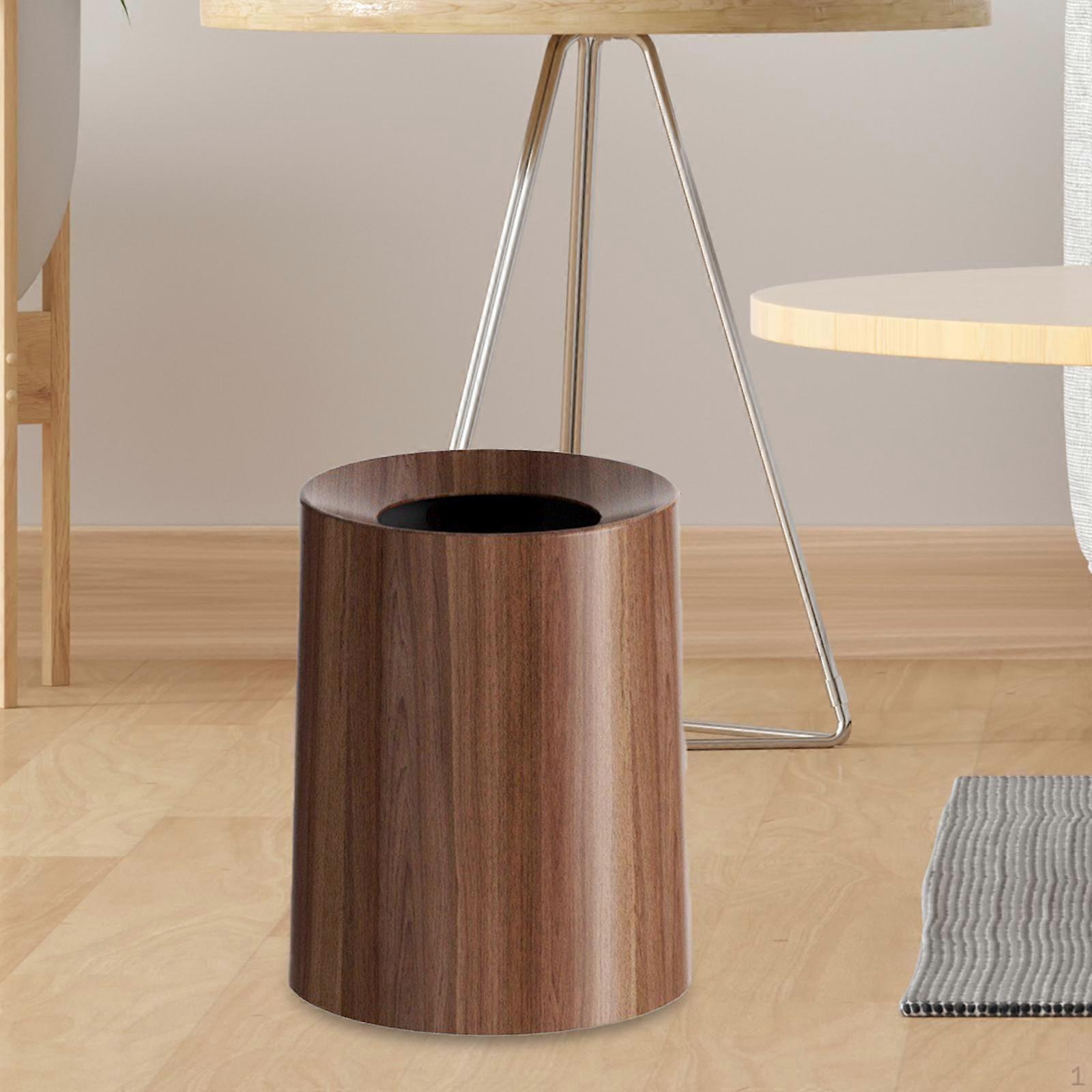 Imitation Wood Grain Trash Can Open Top Garbage Bucket Elegant Waste Basket Round Wastebasket