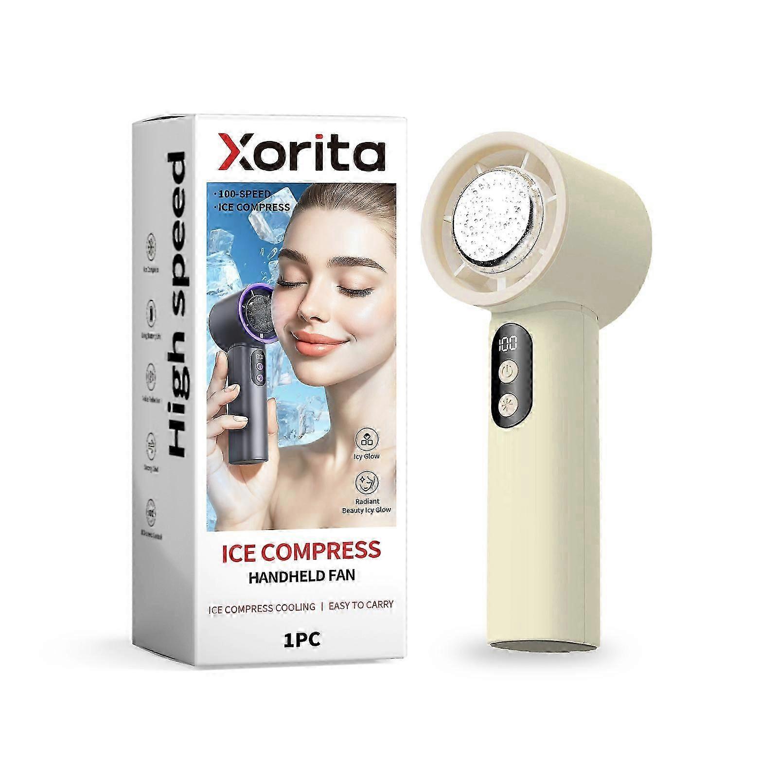 Xorita Beige Ice Compress Handheld Fan Summer Handheld Portable Small Desktop Charging Turbine Mini Fan