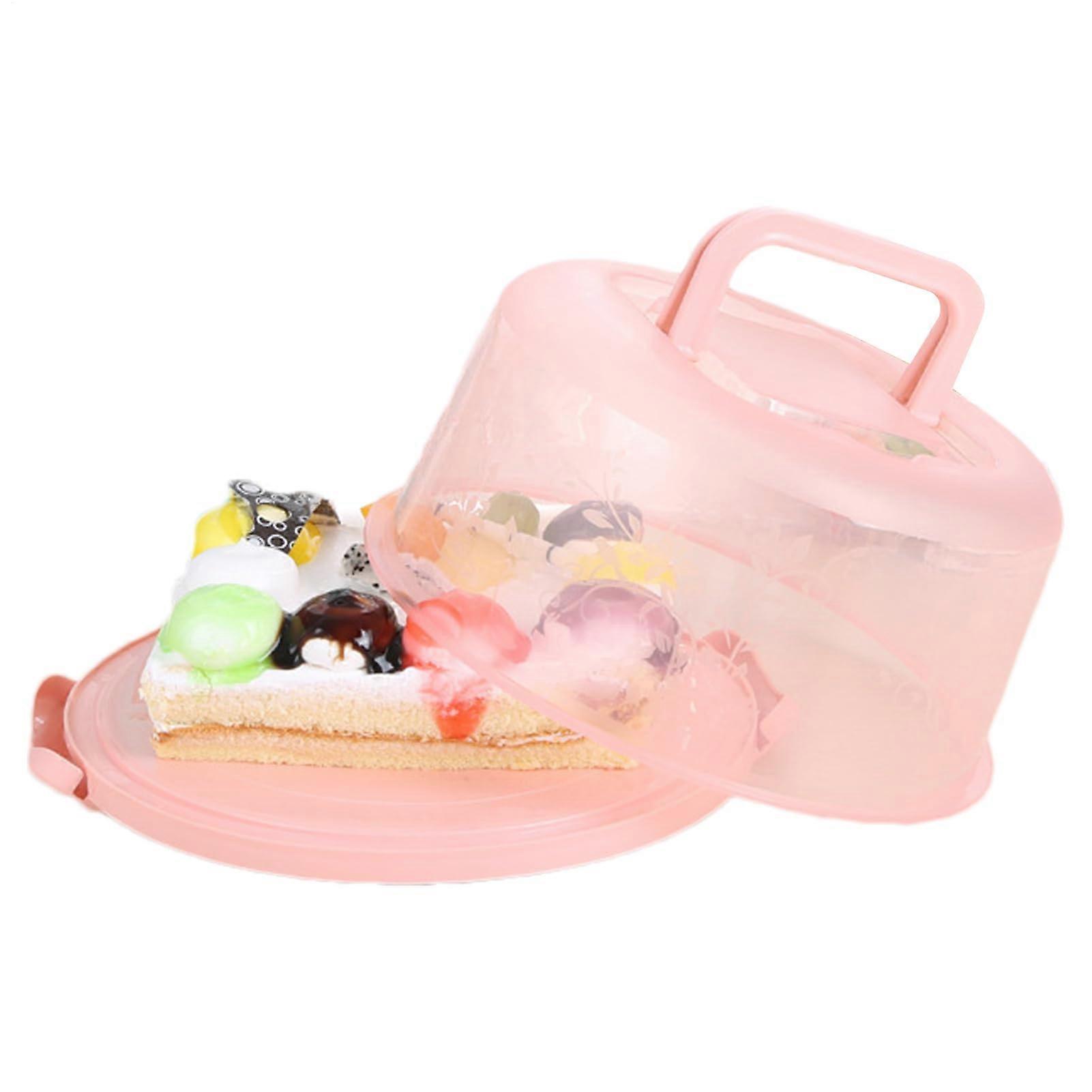 Round Cake Carrier with Lid and Handle, Portable Bread and Dessert Storage Box, Pink 26x22x12.5cm