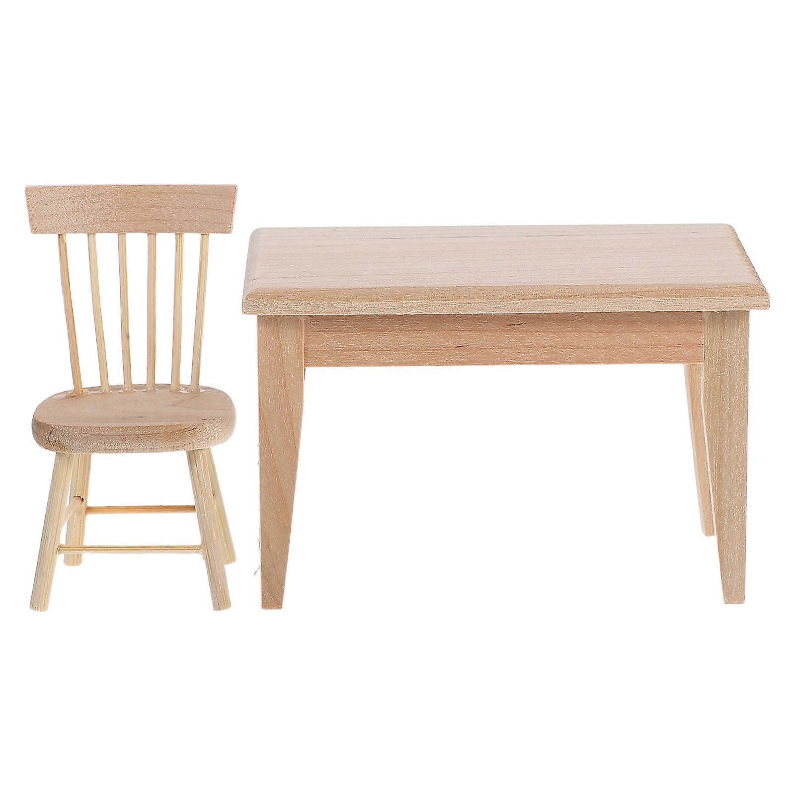 Miniature Wooden Table And Chairs Set 2Pcs Ideal For Mini House Scenes With Realistic Design And Educational Toy Functionality