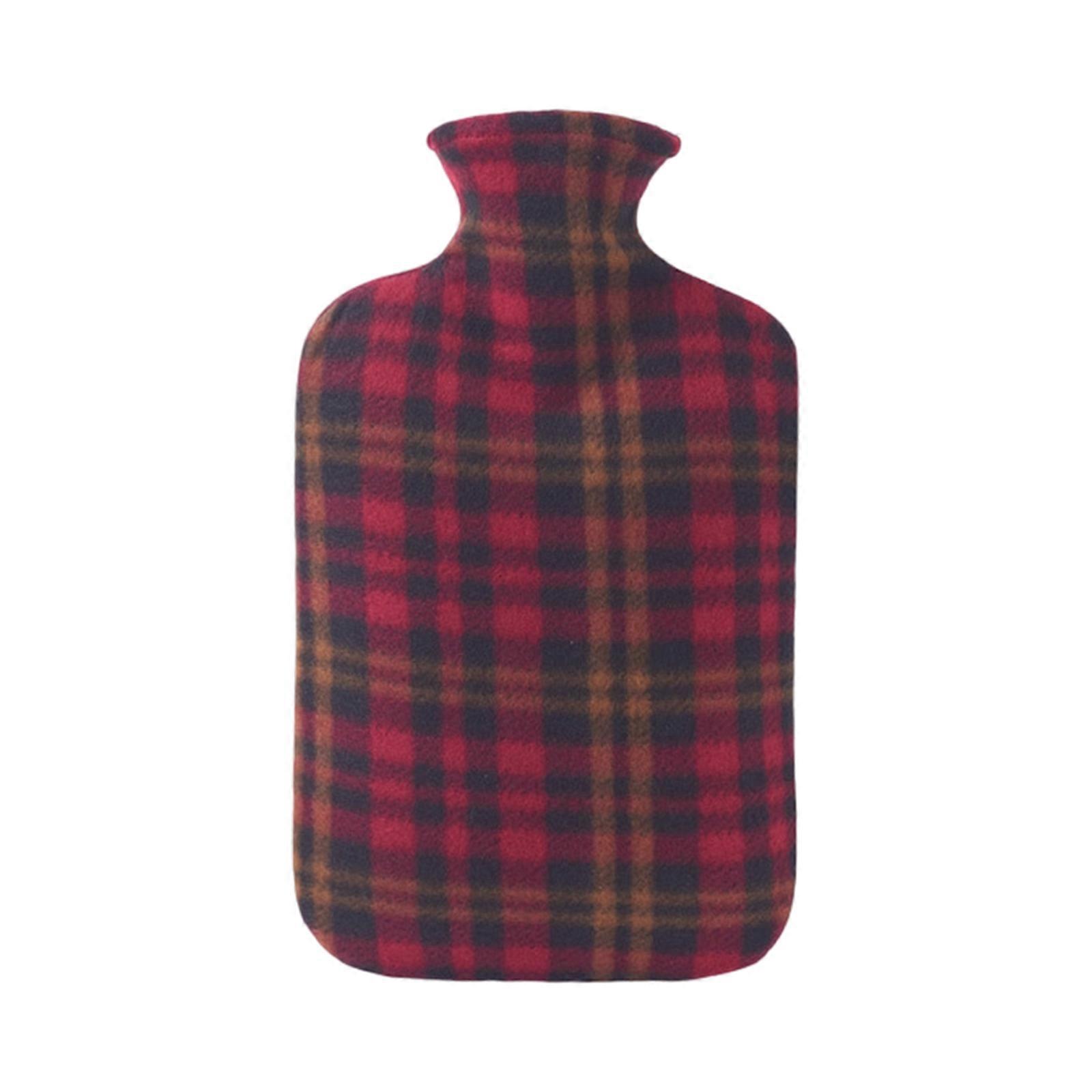 Elasticated Hot Water Bag Checkered Pattern NonToxic Rubber Core Leakproofs Design Portable Heat Retention Solution  Red