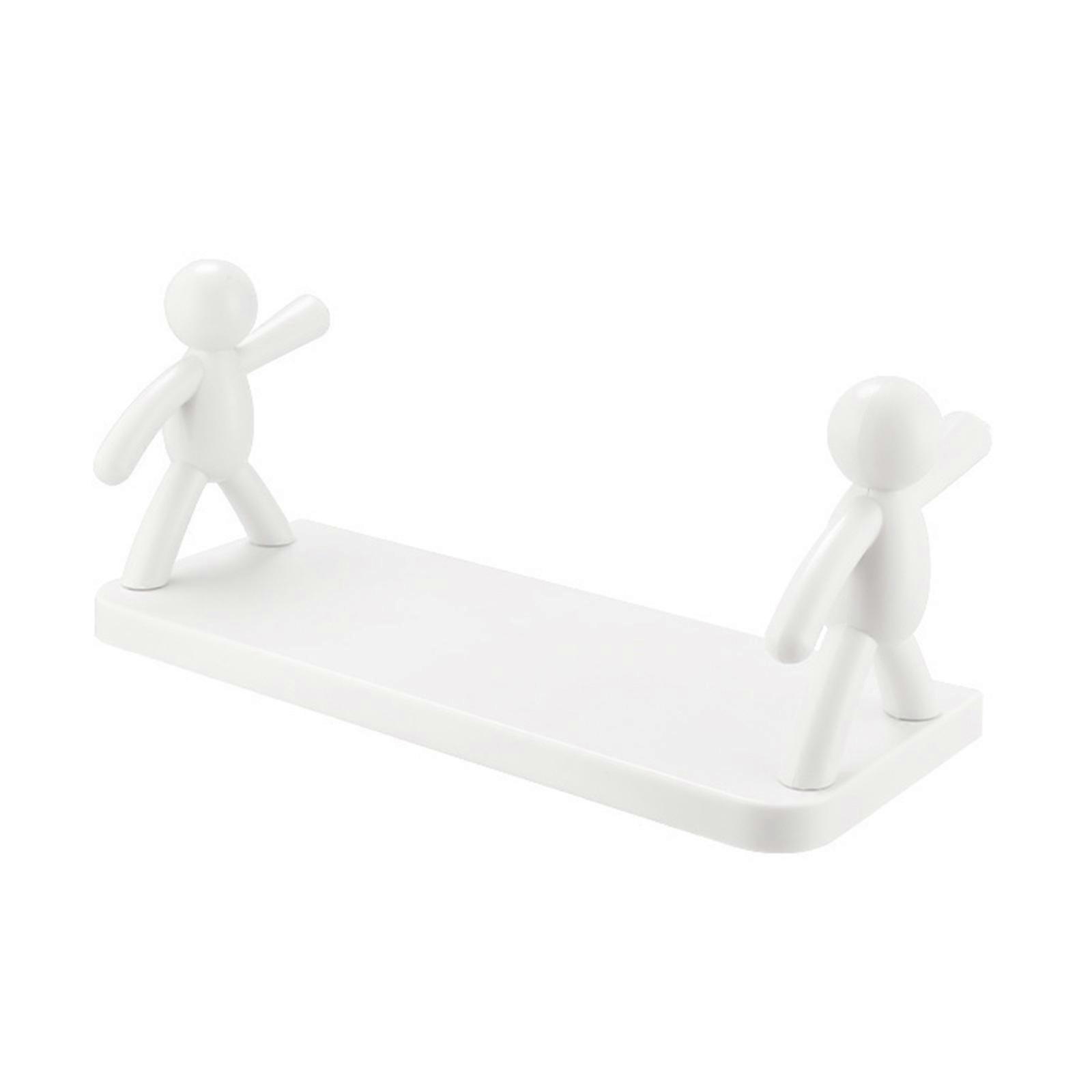 Rustproof Plastic Wall Mounted Shelf With Amusing Shape Space Saving Bath Rack Perfect For Dorm Bathroom Organization  White