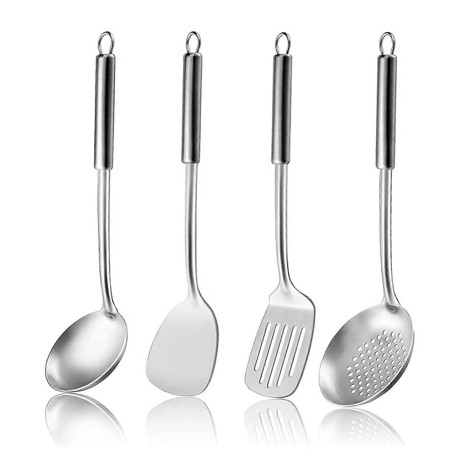 4Pcs Spatula Set Include Slotted Spoon, Wok Spatula & Slotted Spatula