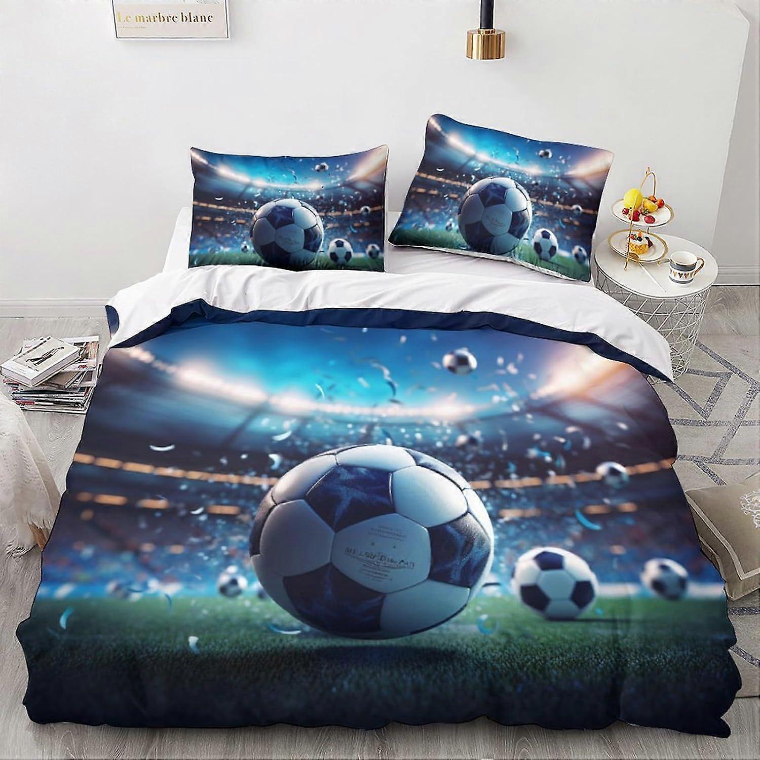 LikeEj Futebol bola edredom capa Set 3D esporte padrão printe roupa de cama futebol colcha edredom capa conjunto, microfibra macia dupla