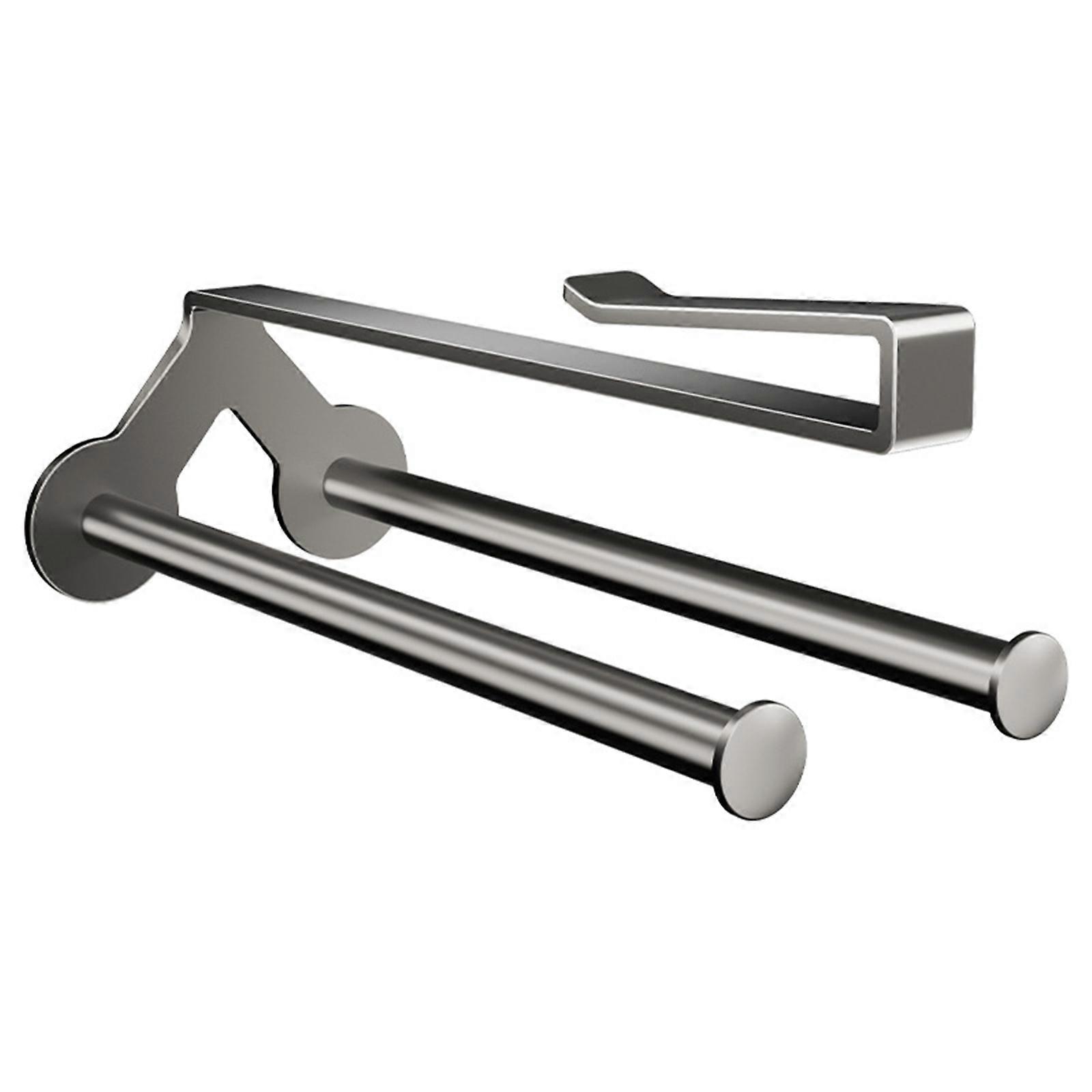 Under Cabinet Double Rod Organizers For Paper Towels Cling Wrap Space Saving Kitchen Roll Paper Storage Rack Enduring Multicolor