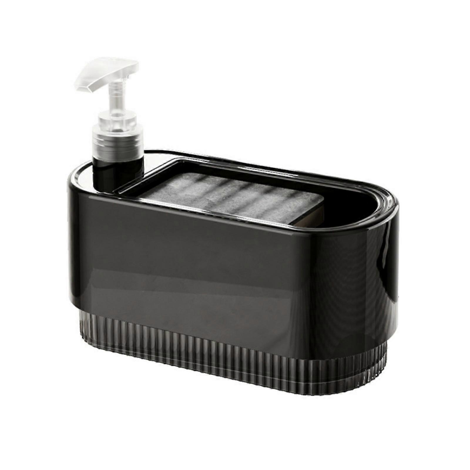 Efficient Press Pump Liquid Detergent Dispenser Multi Functional Transparent Housing Sponge Holder Kitchen Essential  Transparent gray bla