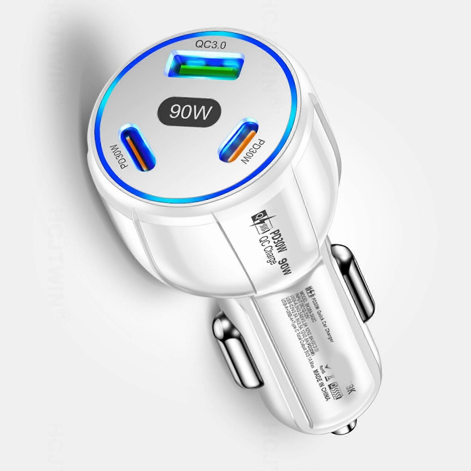 Advanced 90W USB C Car Chargers with Two PD and QC3.0 Technology for Faster Charging  White