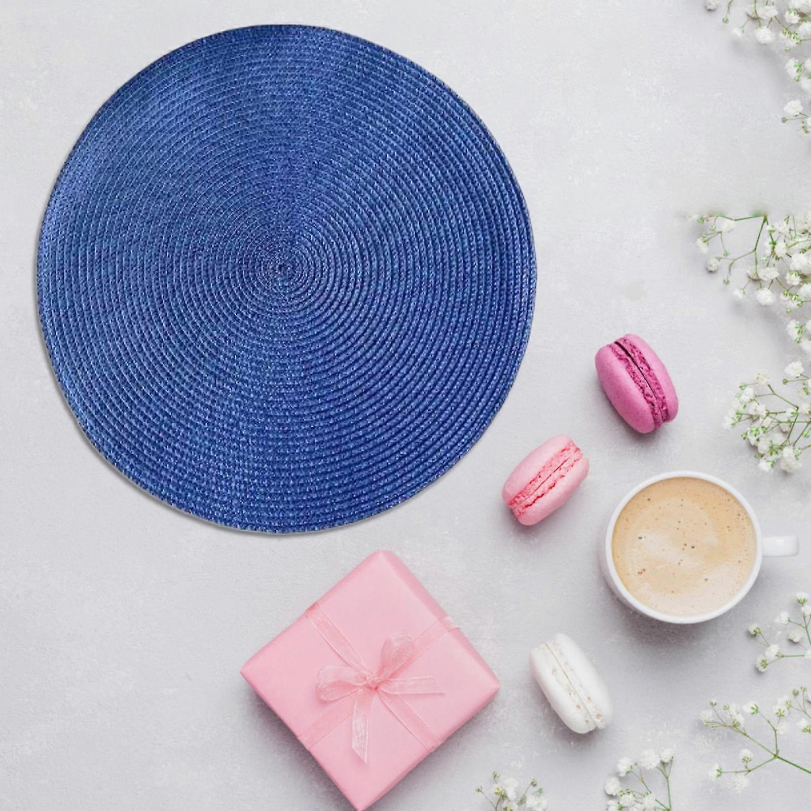 Markdown! Poaug Place Mat Clearance Placemat,Woven Spiral Table Placemats 15 Inches Round Set Of 4 Non Slip Dining & Kitchen Table Mats Blue2