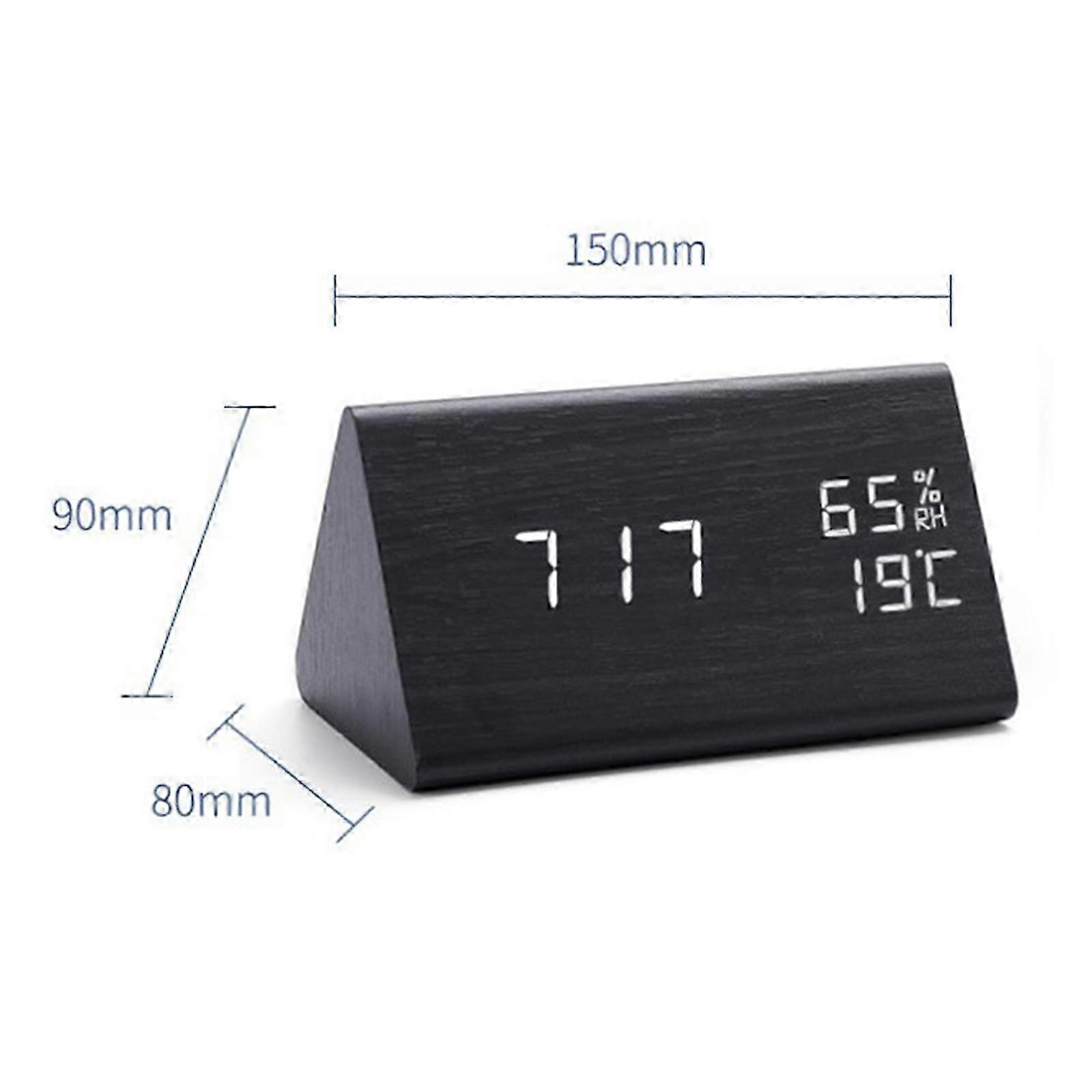 Digital Clock Wood Triangular Led Alarm Clock Table Humidity Temperature
