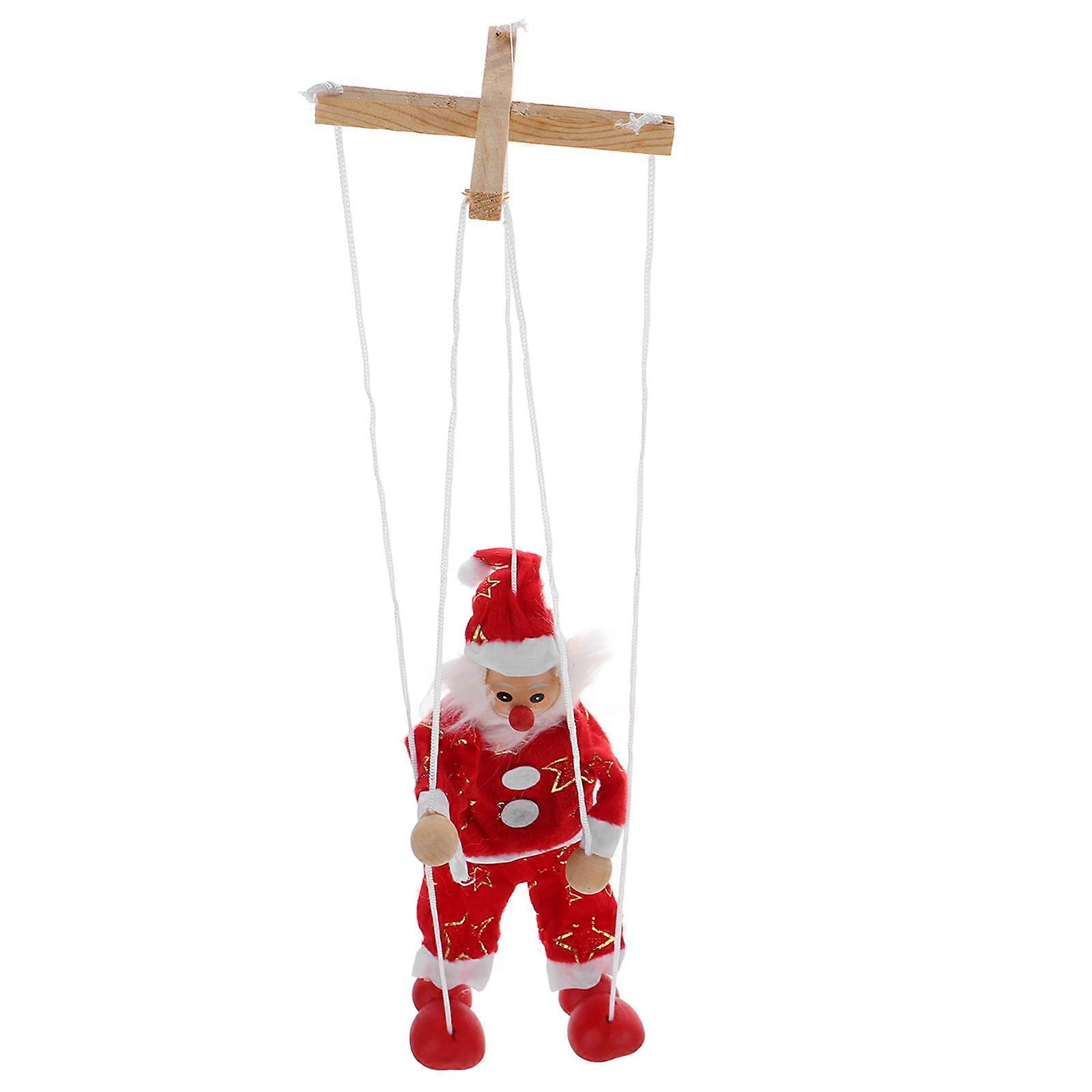 Red Pull String Marionette Wooden Puppet for Christmas Decoration