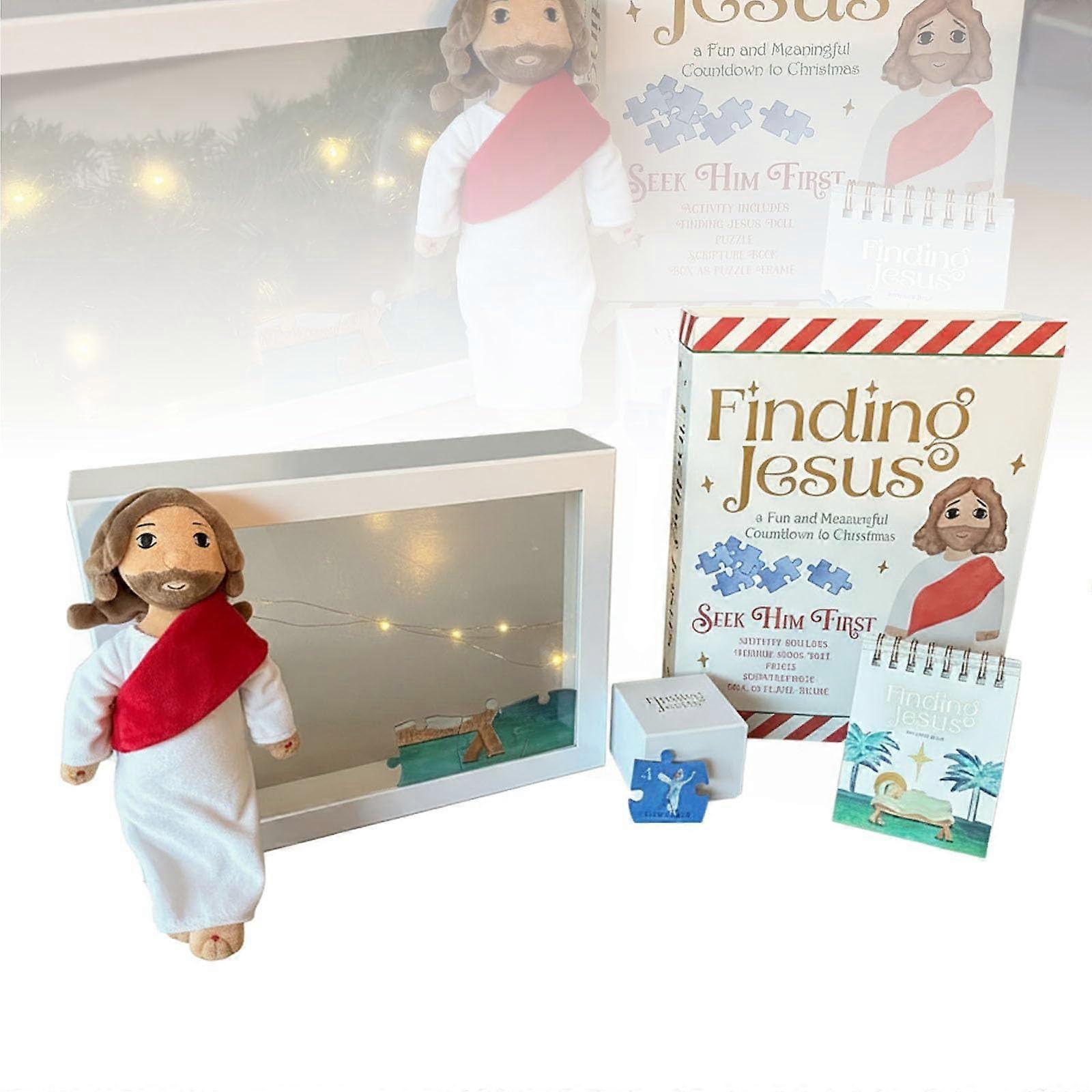 Finding Jesus Advent Calendar Set with Nativity Puzzle, 12" Jesus Plush Doll & Scripture Book, Christmas Countdown Gift for Christian Adults Kids