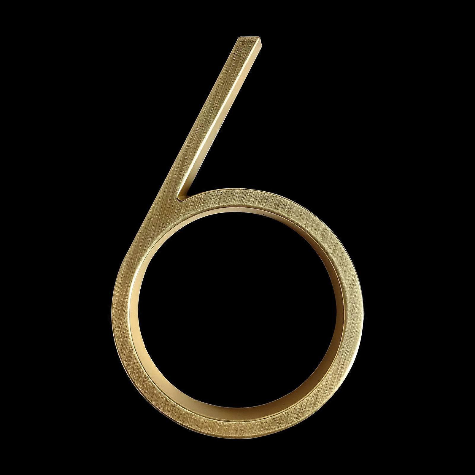Modern Brass House Number 6 125mm Rust Resistant Easy Install Outdoor Address Numbers