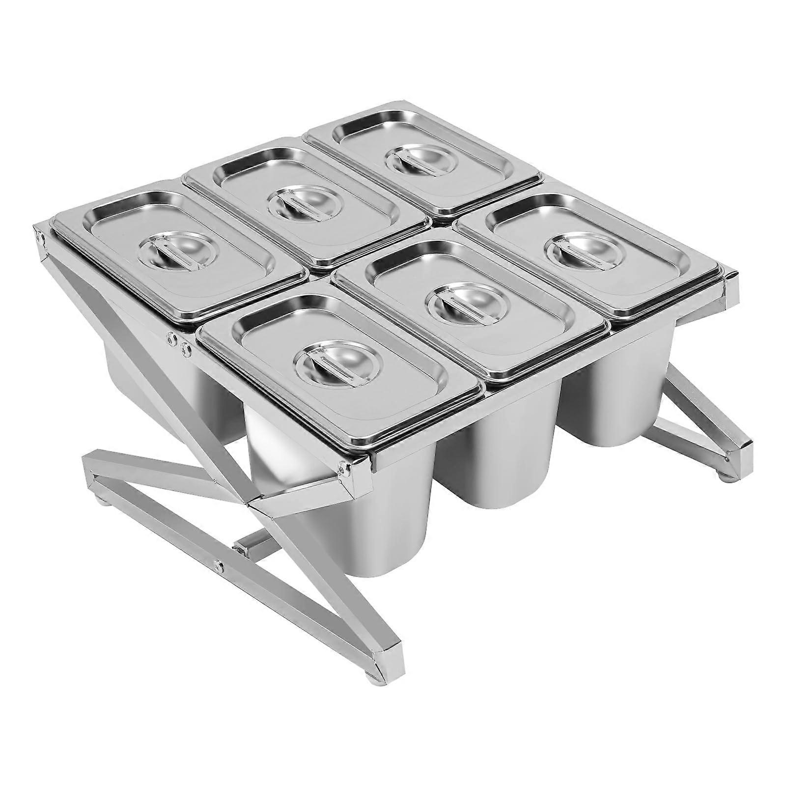 Adjustable Stainless Steel Pizza Topping Station with Lids, 6Pan 2Tier Spice Rack Organizer