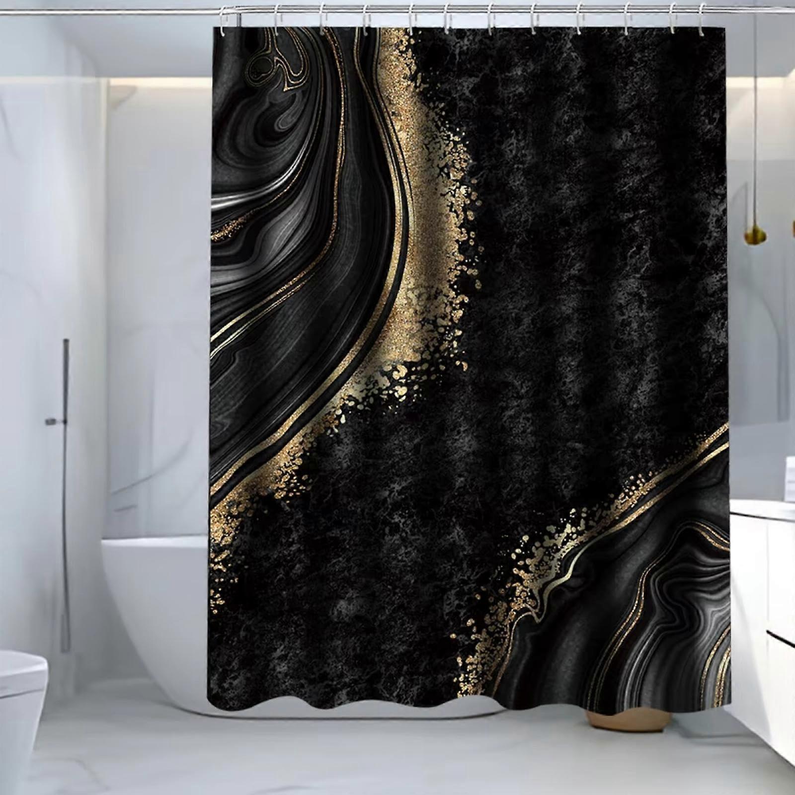 Waterproof Polyester Shower Curtain Marble Pattern Bathroom Decor with Rustproof Grommets 71x79in