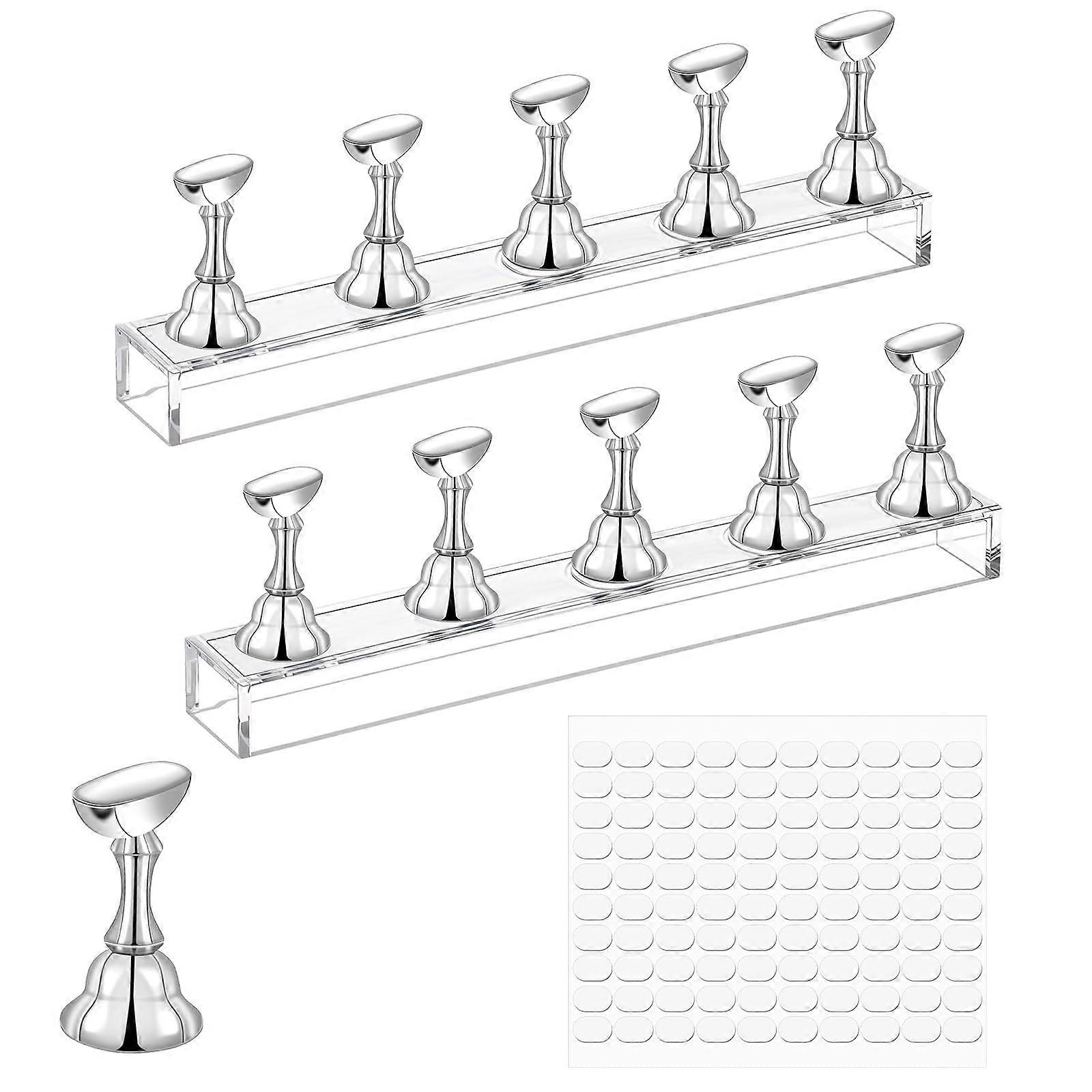 Magnetic Nail Stand Set with Crystal Base and Reusable Adhesive Putty for Nail Art Display Silver