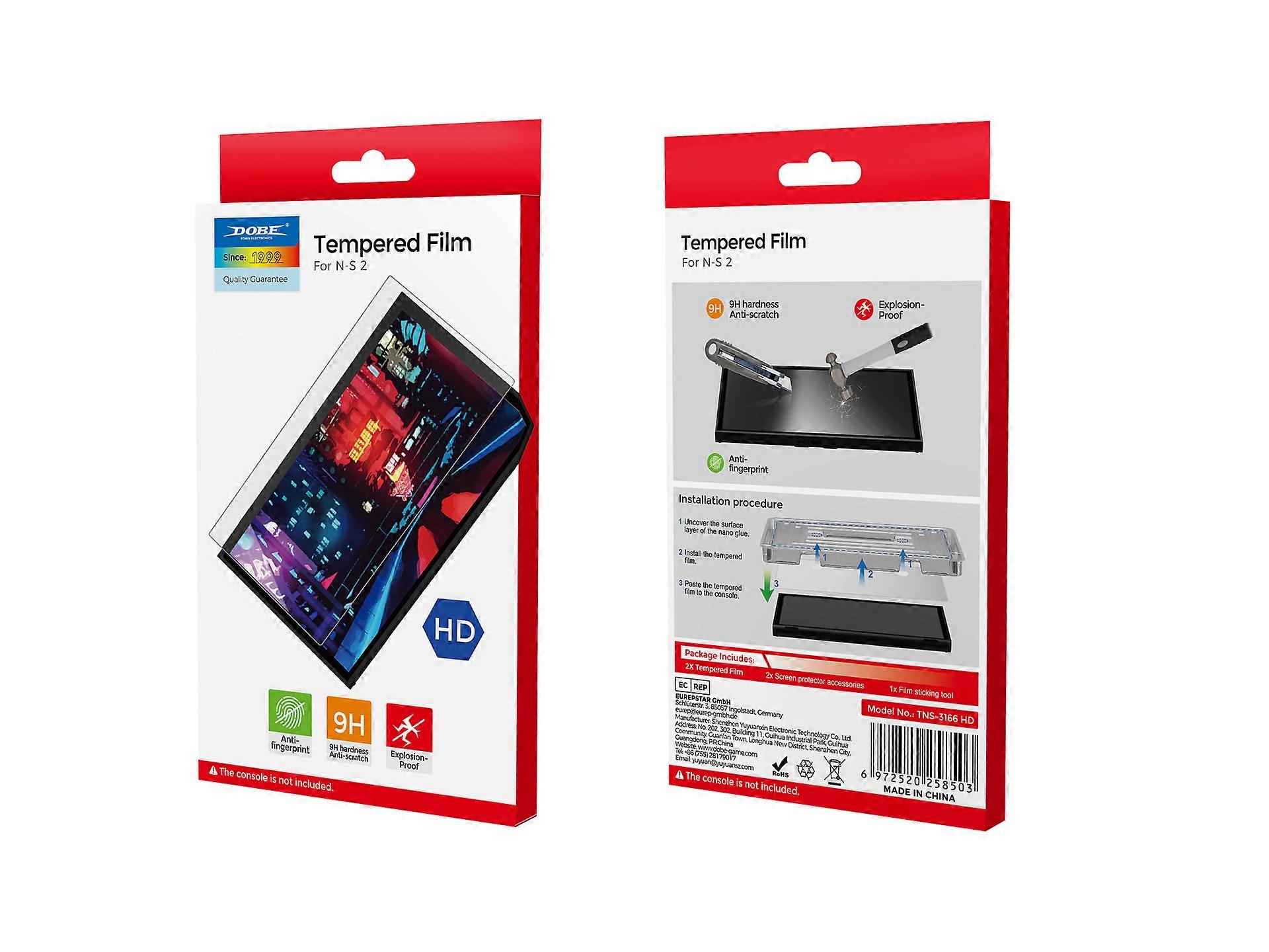 Switch 2 game console tempered glass screen protector, anti-fingerprint screen protector, blue light refractory screen protector.