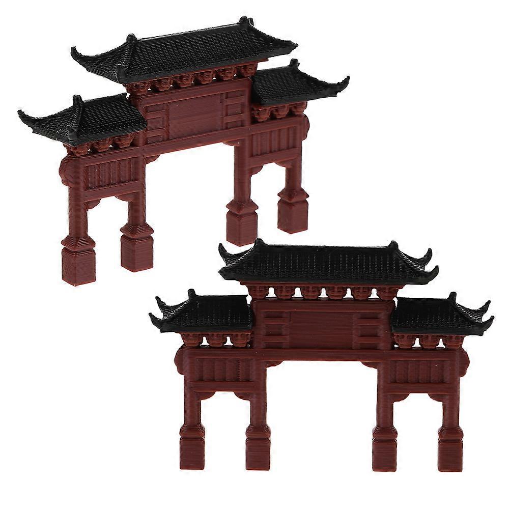 Mini Chinese Style Memorial Gate Model for Bonsai Landscape Decor 2Pcs