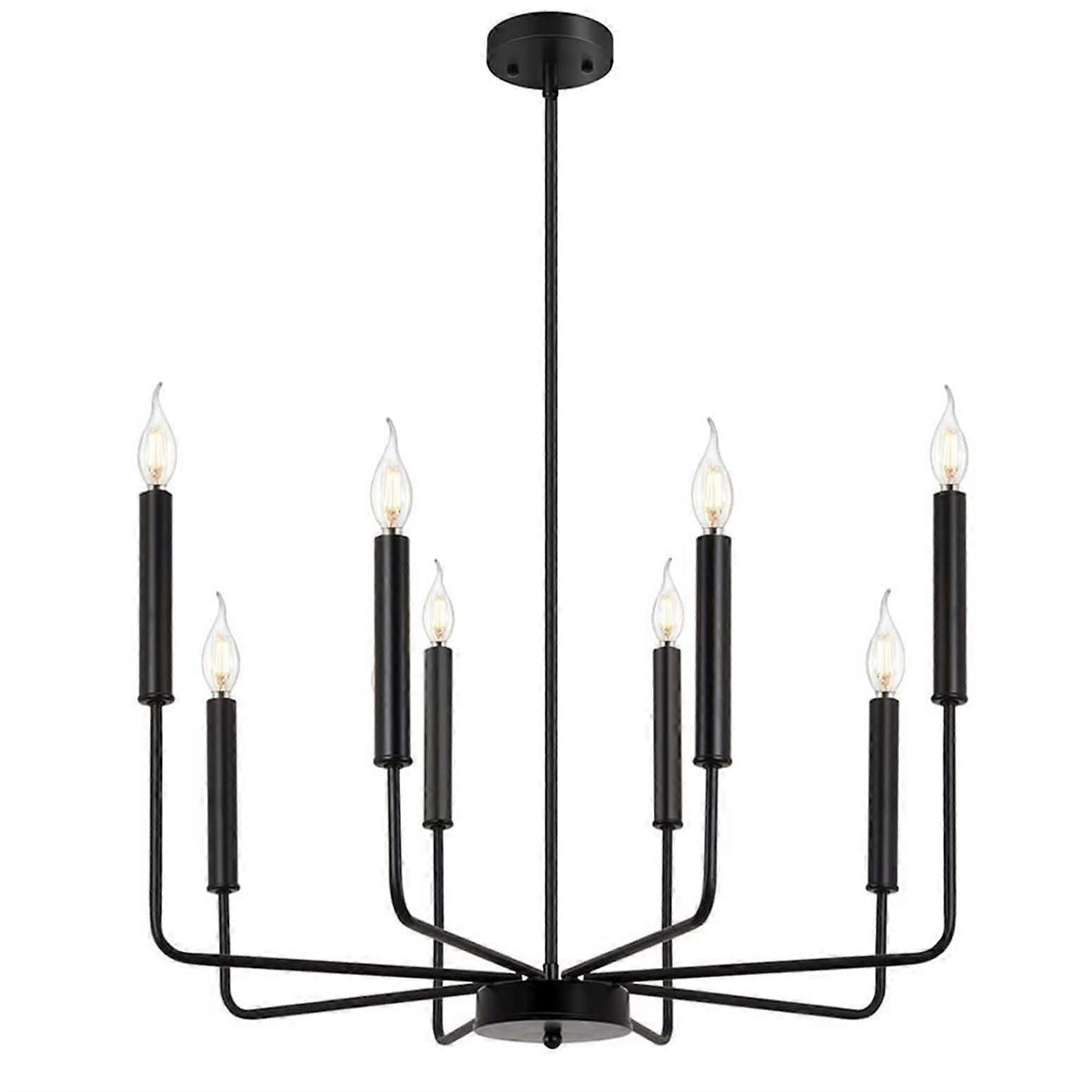 8 Light Farmhouse Chandelier with Adjustable Chain, Rustic Candle Ceiling Light for Dining Room, Black