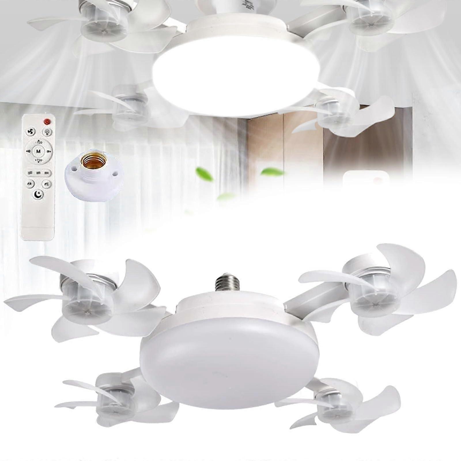 Ceiling Fan with Light, 4Blade LED E27 Screw in Lamp, Remote Control, Easy Plug Installation, Noise Reduction