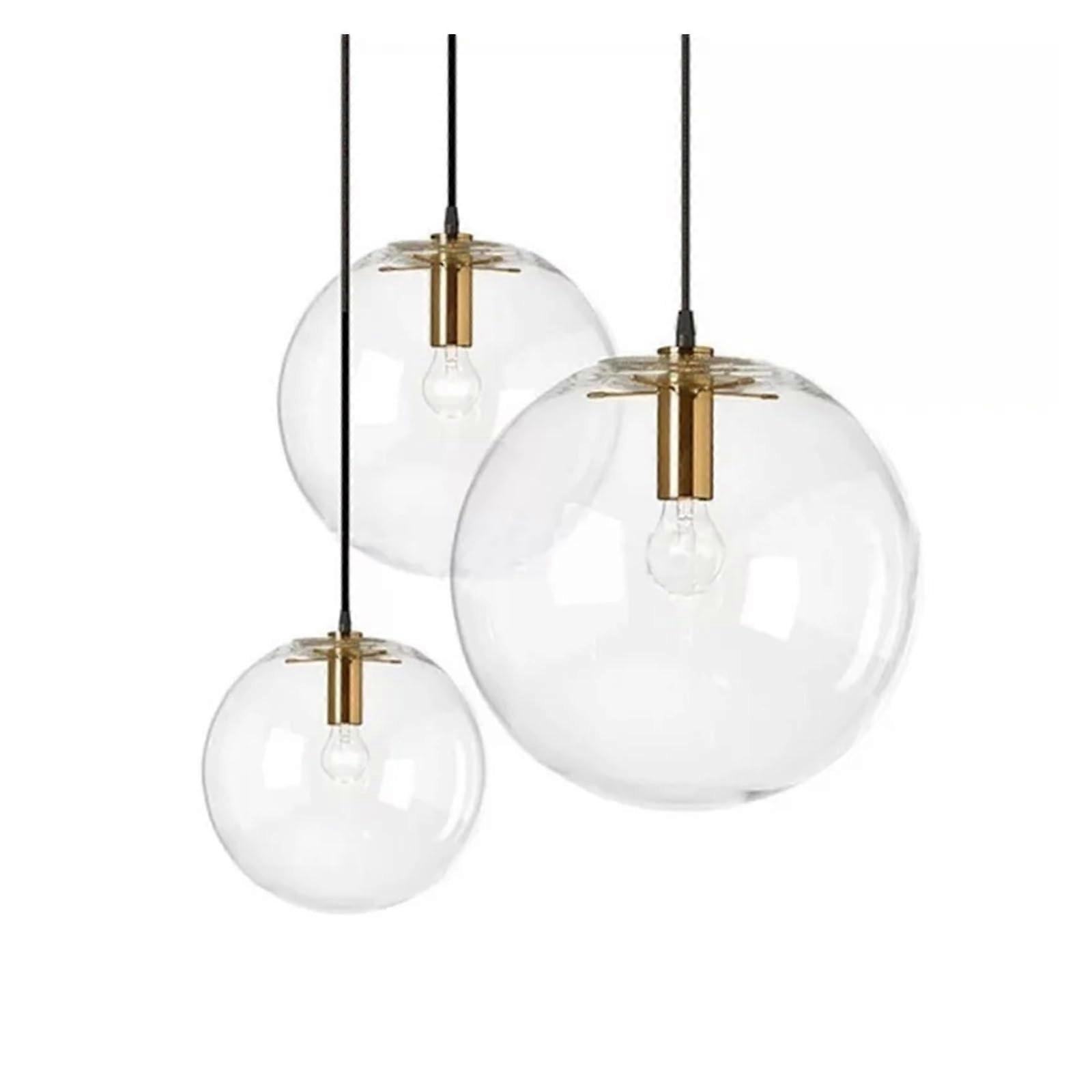 Modern Bubble Glass Pendant Light with E27 Socket, Adjustable Gold Globe Ceiling Fixture 30CM
