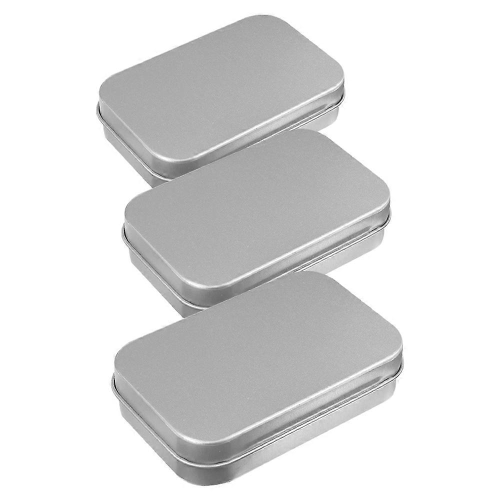 Empty Metal Tin Rectangular Storage Box Home Use Silver 9.40X6.00X2.00CM Multifunctional Storage 3Pack