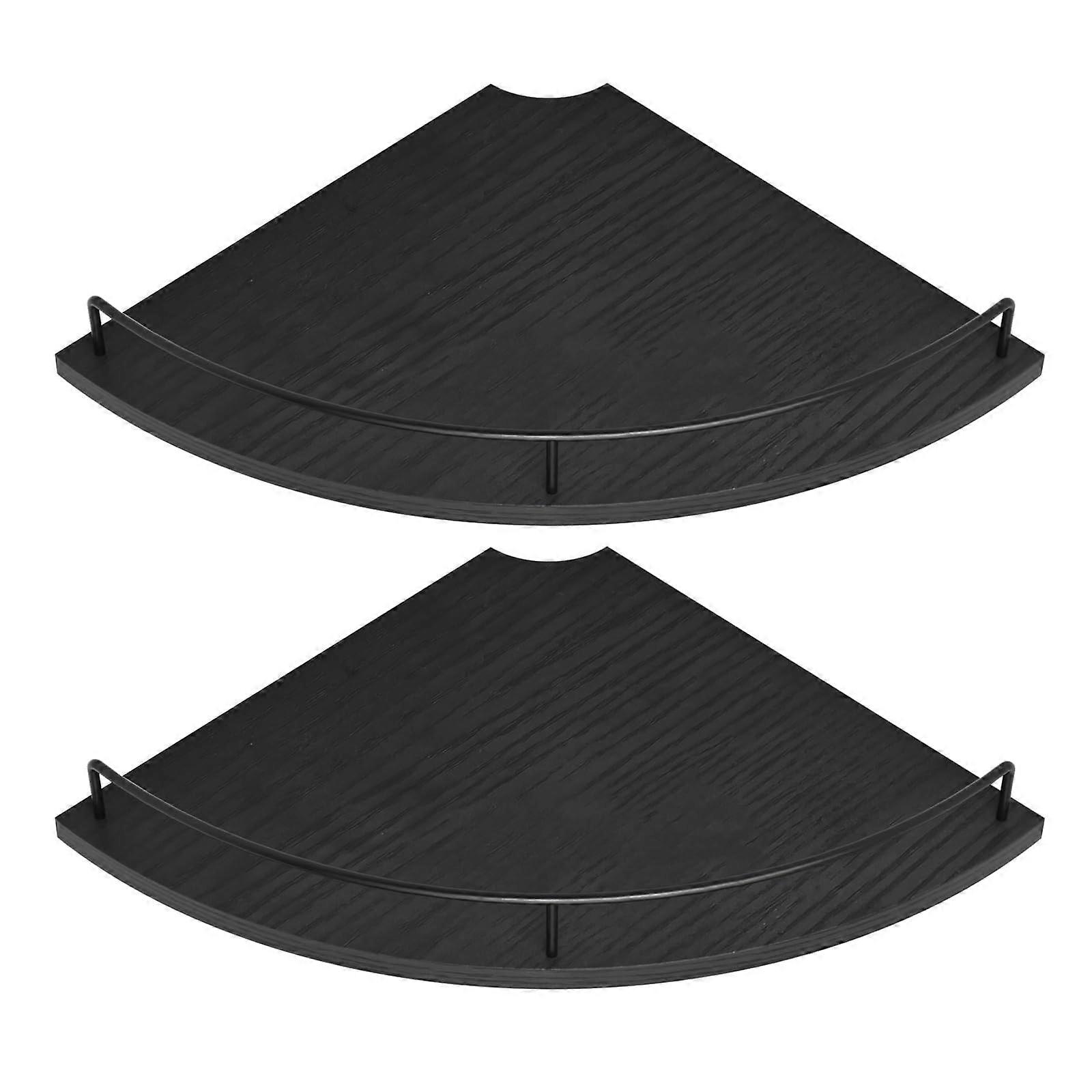 Corner Floating Shelves Rustic Brown Woodgrain Set of 2 with Guardrail Wall Mounted for Bathroom Kitchen