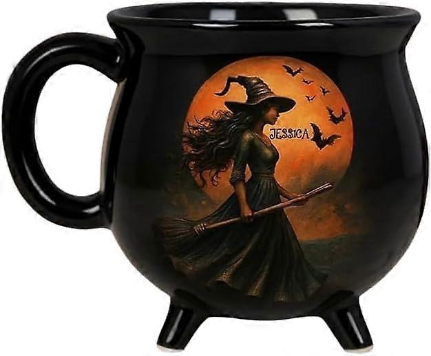 Witch Cauldron Mug with Name Engraving, Halloween Coffee Cup, Witches Brew Design