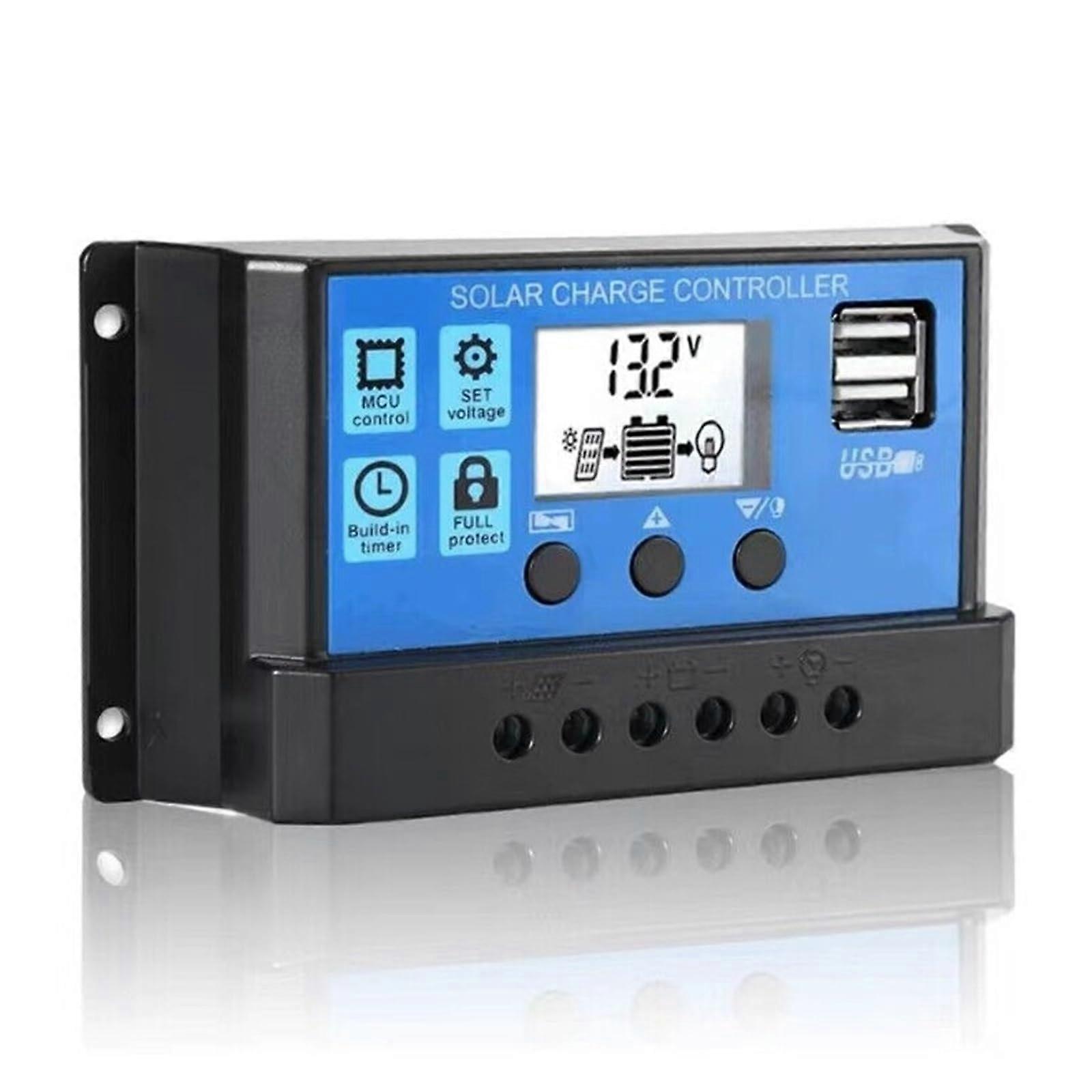Solar Charge Controller 10A/30A 12V/24V PWM LCD Display Dual USB Output