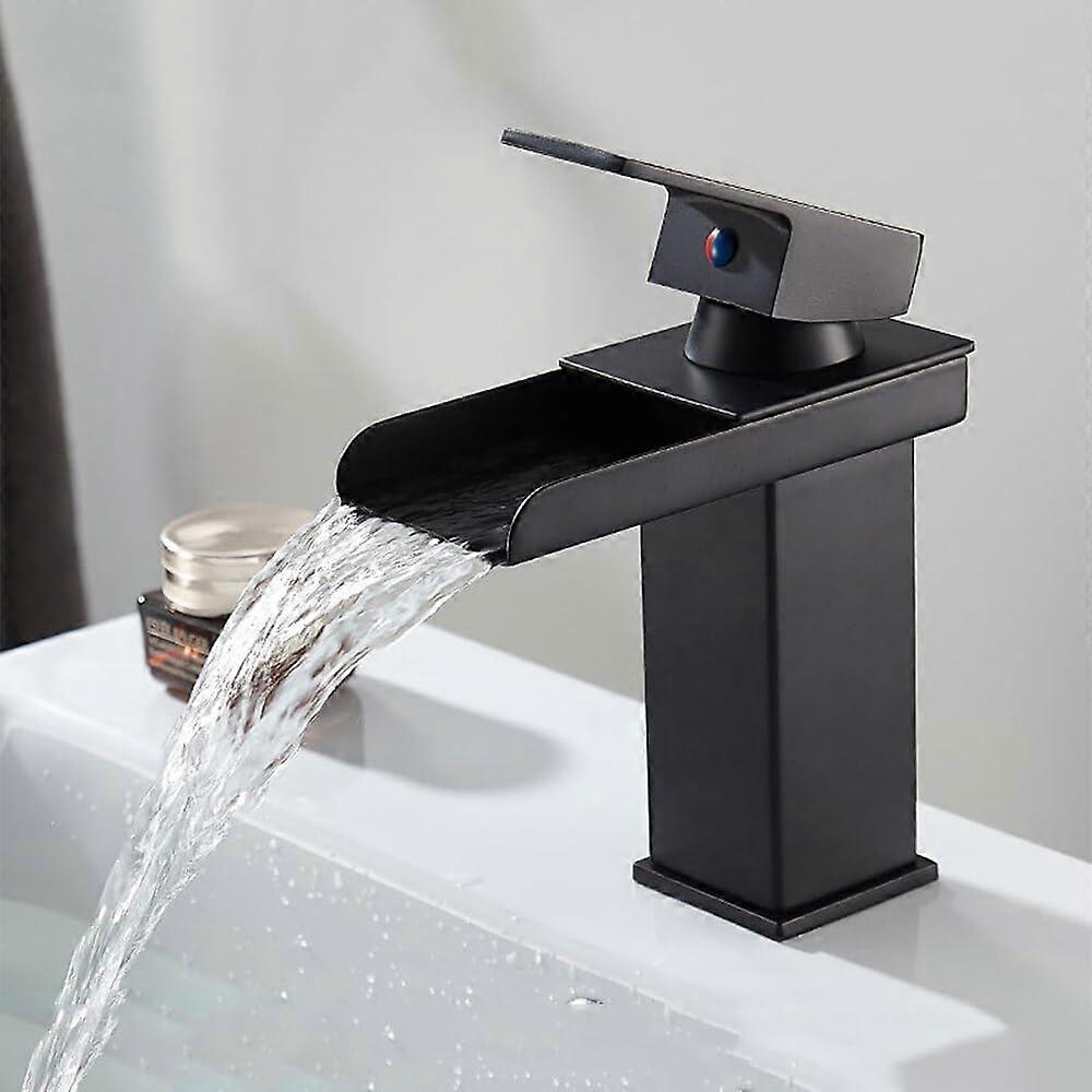Black Silver Solid Brass Bathroom Faucet Waterfall Basin Mixer Deck Mount Hot and Cold Tap