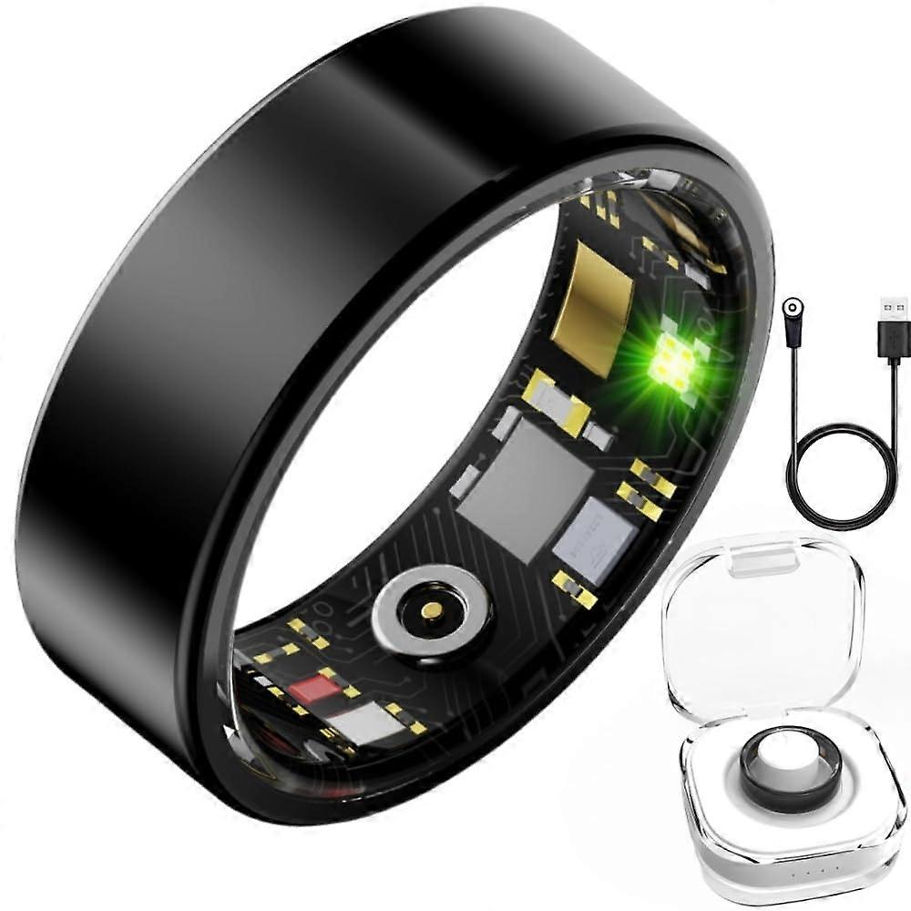 Smart Health Ring Fitness Tracker with Heart Rate Blood Oxygen Sleep IP68 Waterproof for iPhone Android No Subscription Black Size 9