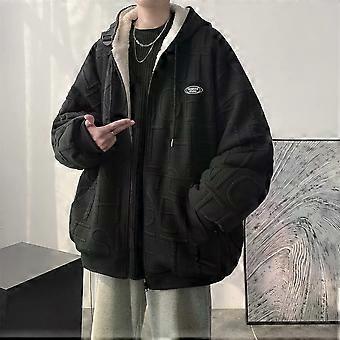 Autumn winter men  Hooded cotton suit Y2K Lamb wool jacket wear design leisure loose Solid color Warm men clothing Cotton jacket